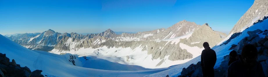 Looking North from Forrester Pass, with footsteps along the ridge we would follow.