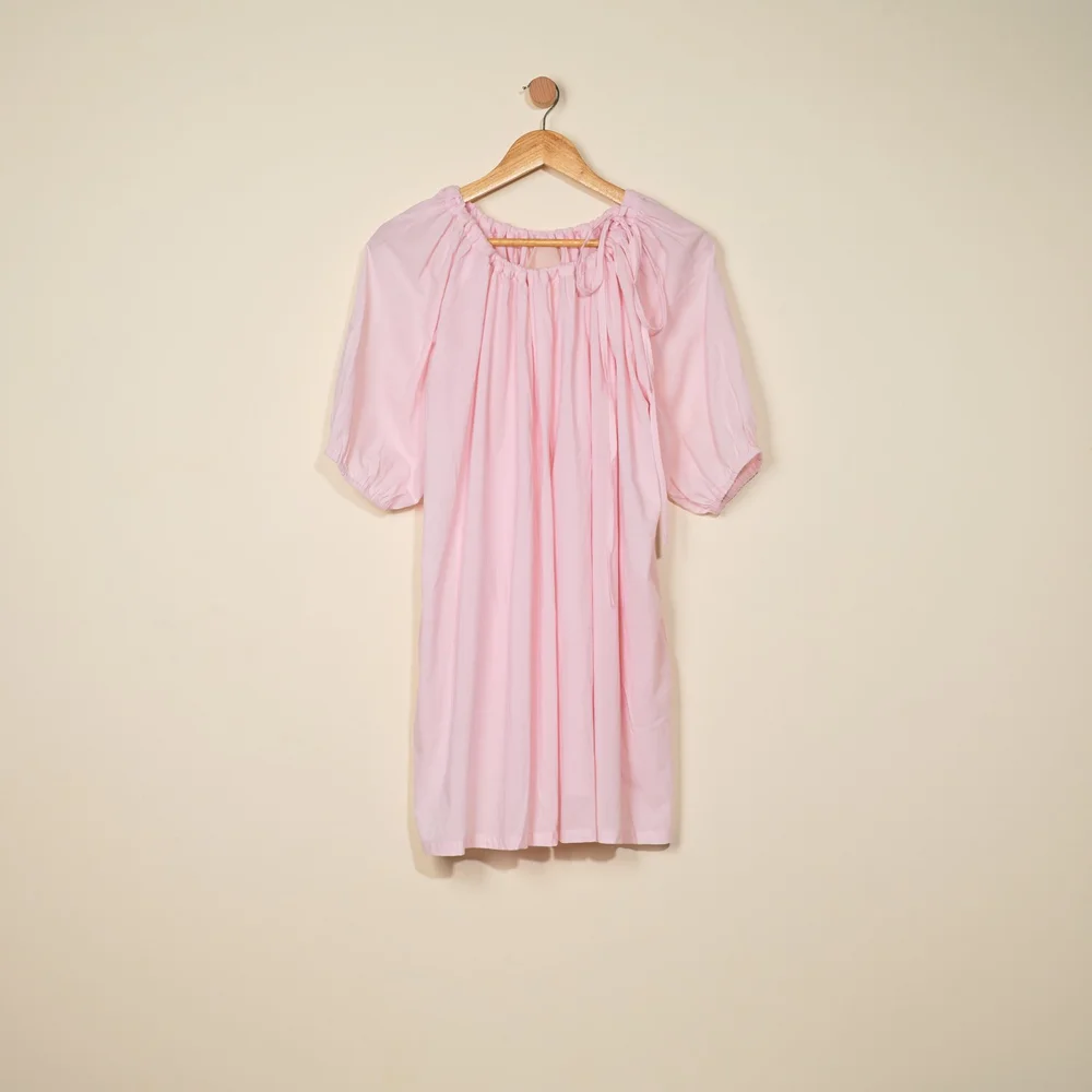 white christmas dresses Yellow Cotton Poplin Fit and Flare Balloon Sleeves Short Dress 70