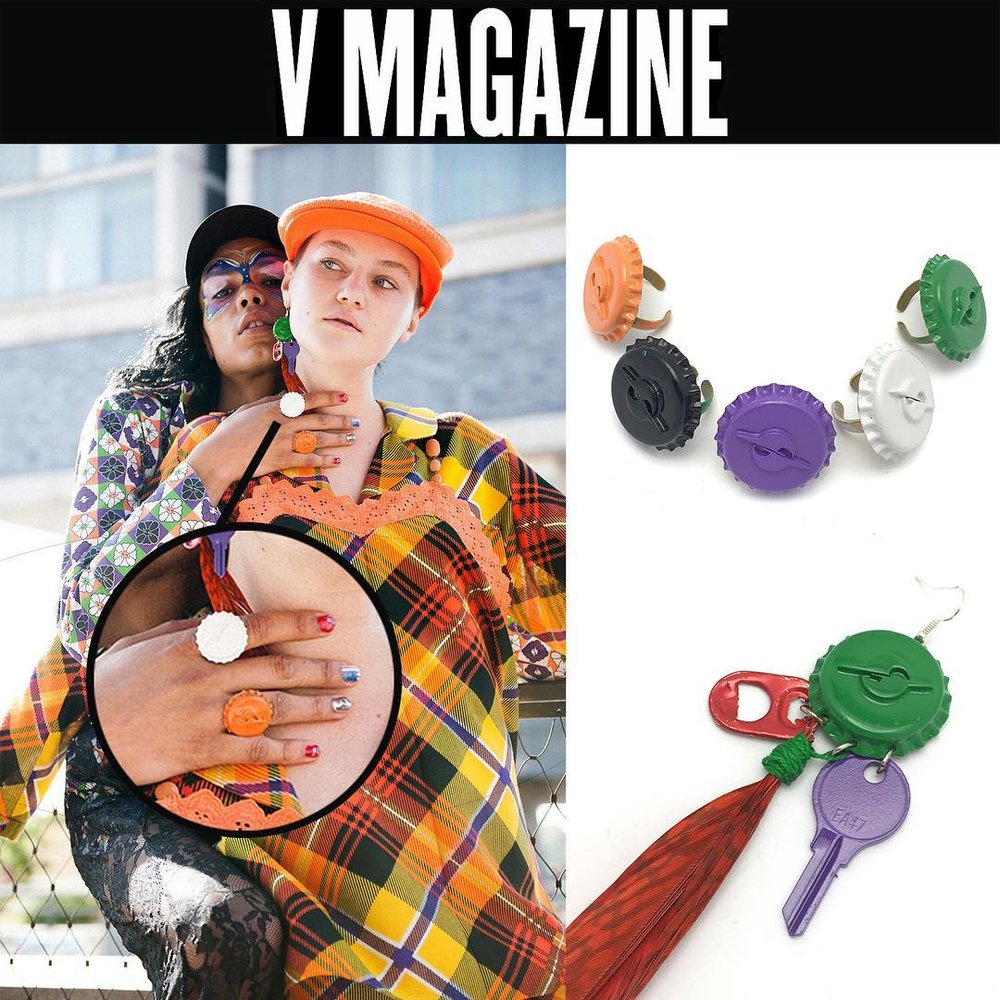  Chrishabana For Gypsy Sport bottlecap earring and rings from V Magazine.&nbsp;    