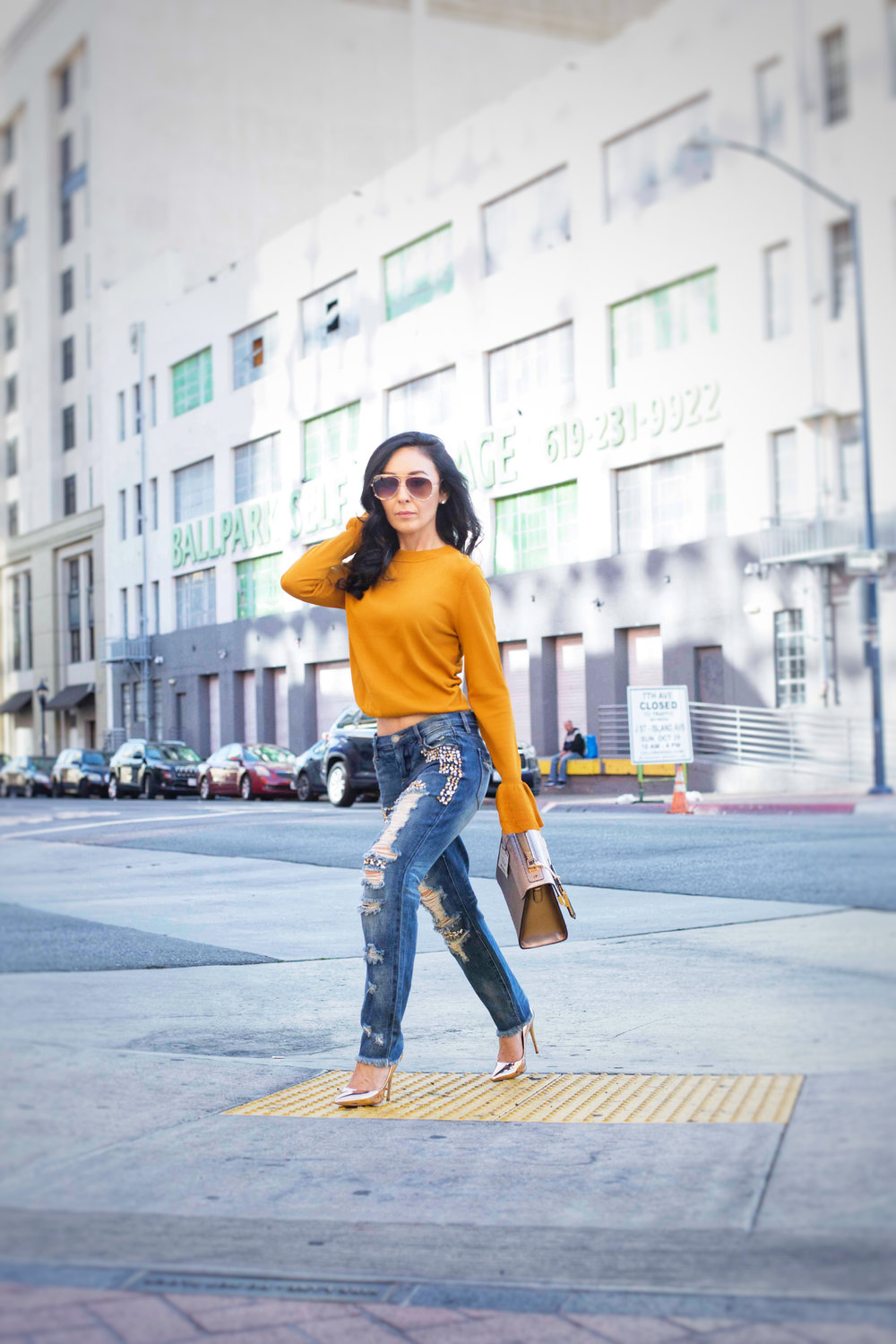 Mustard Yellow and Studded Jeans — Elizabeth Torres