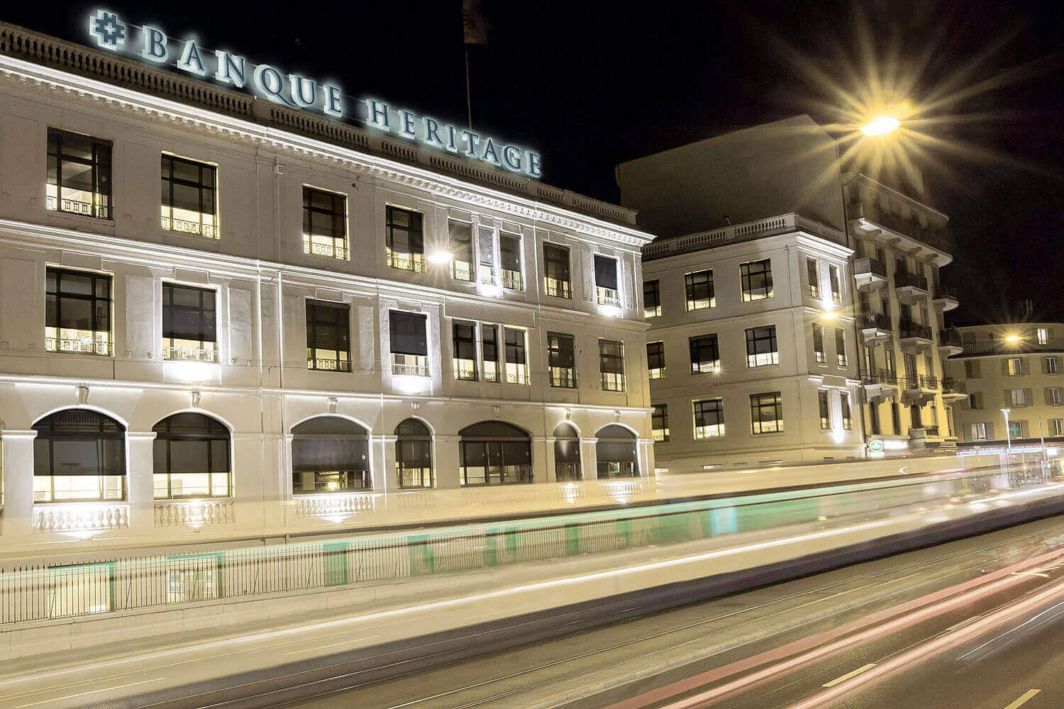 Commercial photography of the Banque Heritage building in Geneva, Switzerland.