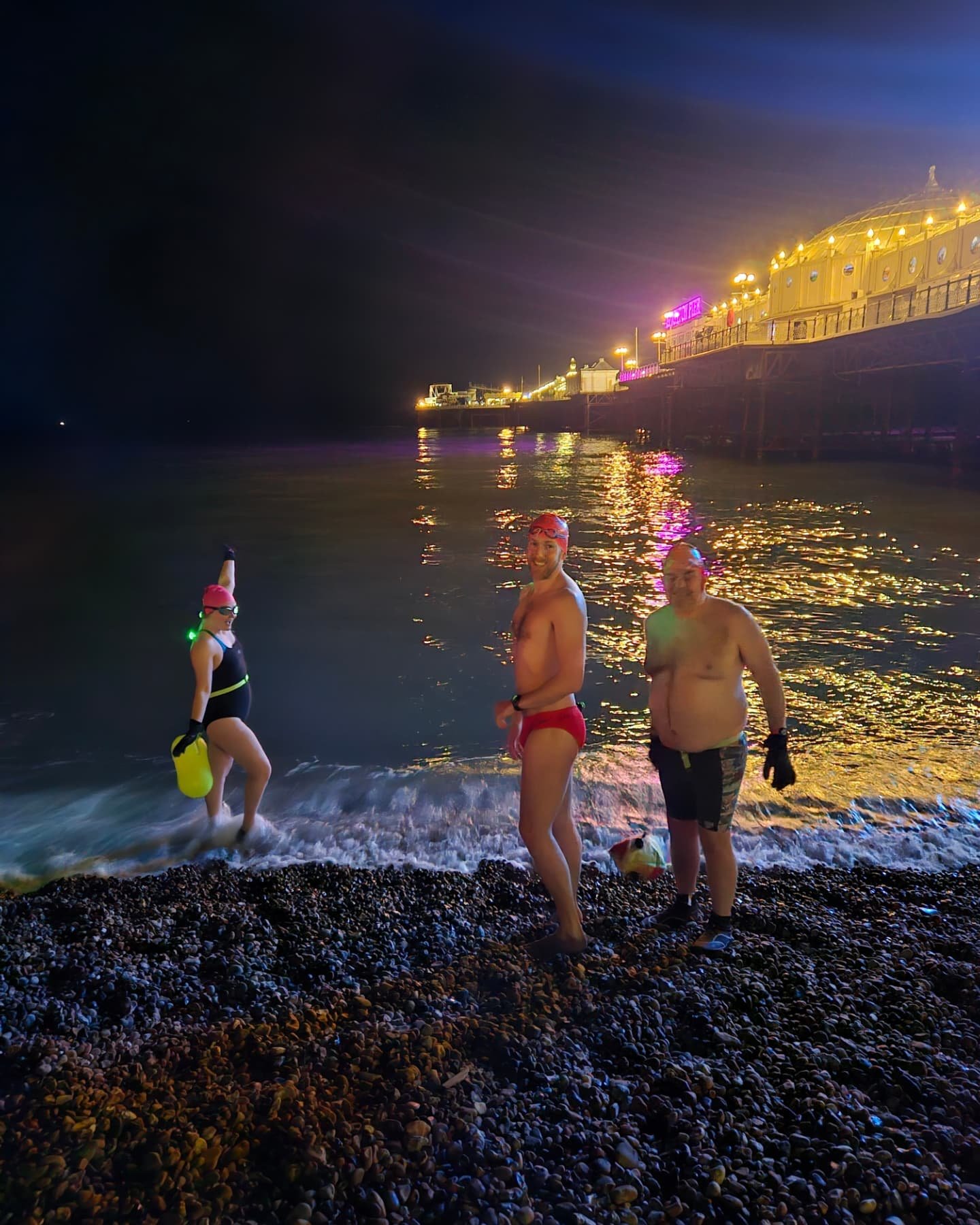 Saturday night, 10 pm ish, the ots 2025 relay channel swim team &lsquo;Chanel no 6&rsquo; did a night swim practice for the relay channel swim later in the year, the Out to Swim team had lots of fun. Police watched from pier. Lots of fun. &nbsp; Wate