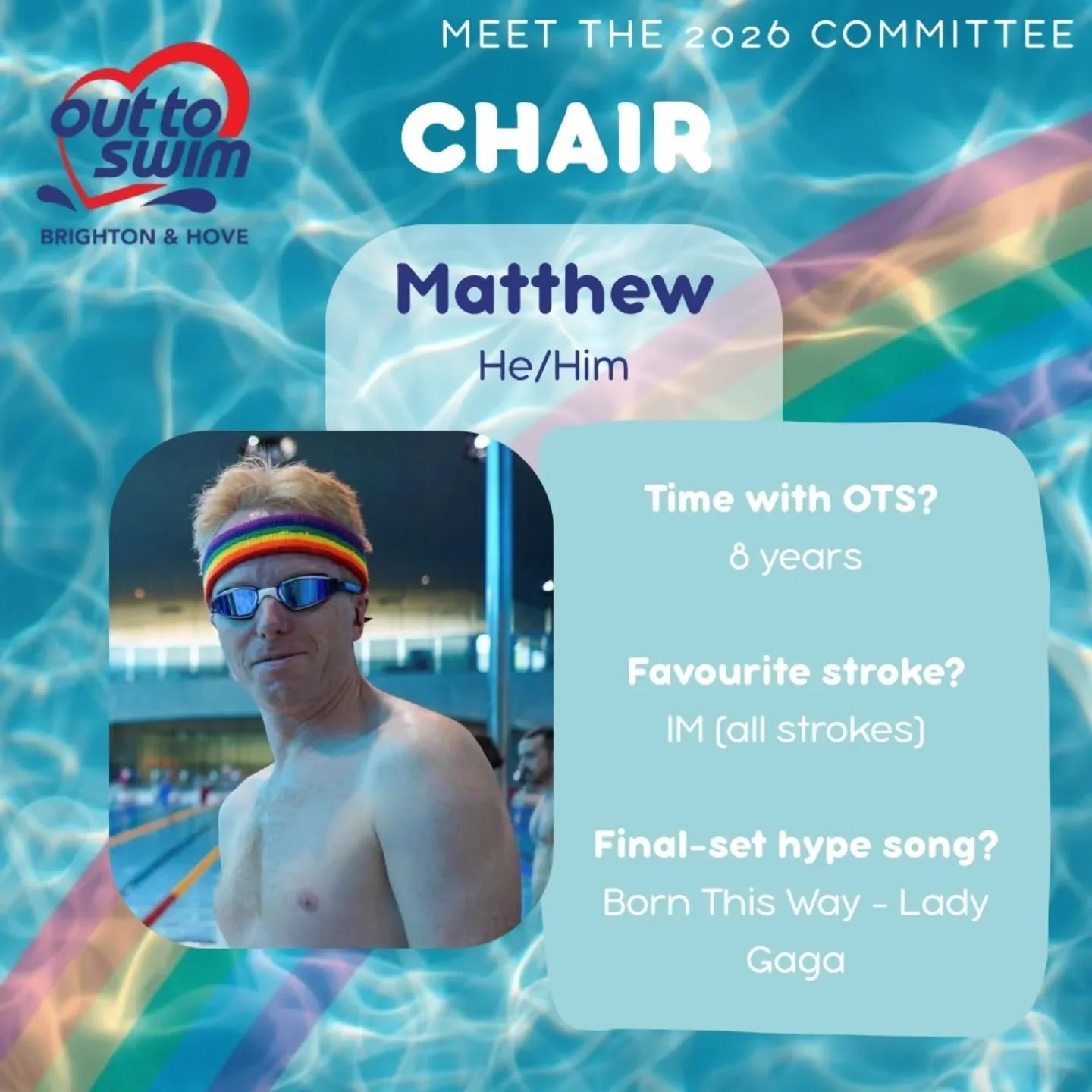 ✨ Introducing our Meet the Committee 2026 series! 

Over the next few weeks, we&rsquo;ll be introducing the amazing volunteers who help keep Out To Swim Brighton &amp; Hove running, both in and out of the pool! 

First up: Matt, our Chair 🏊&zwj;♂️ 
