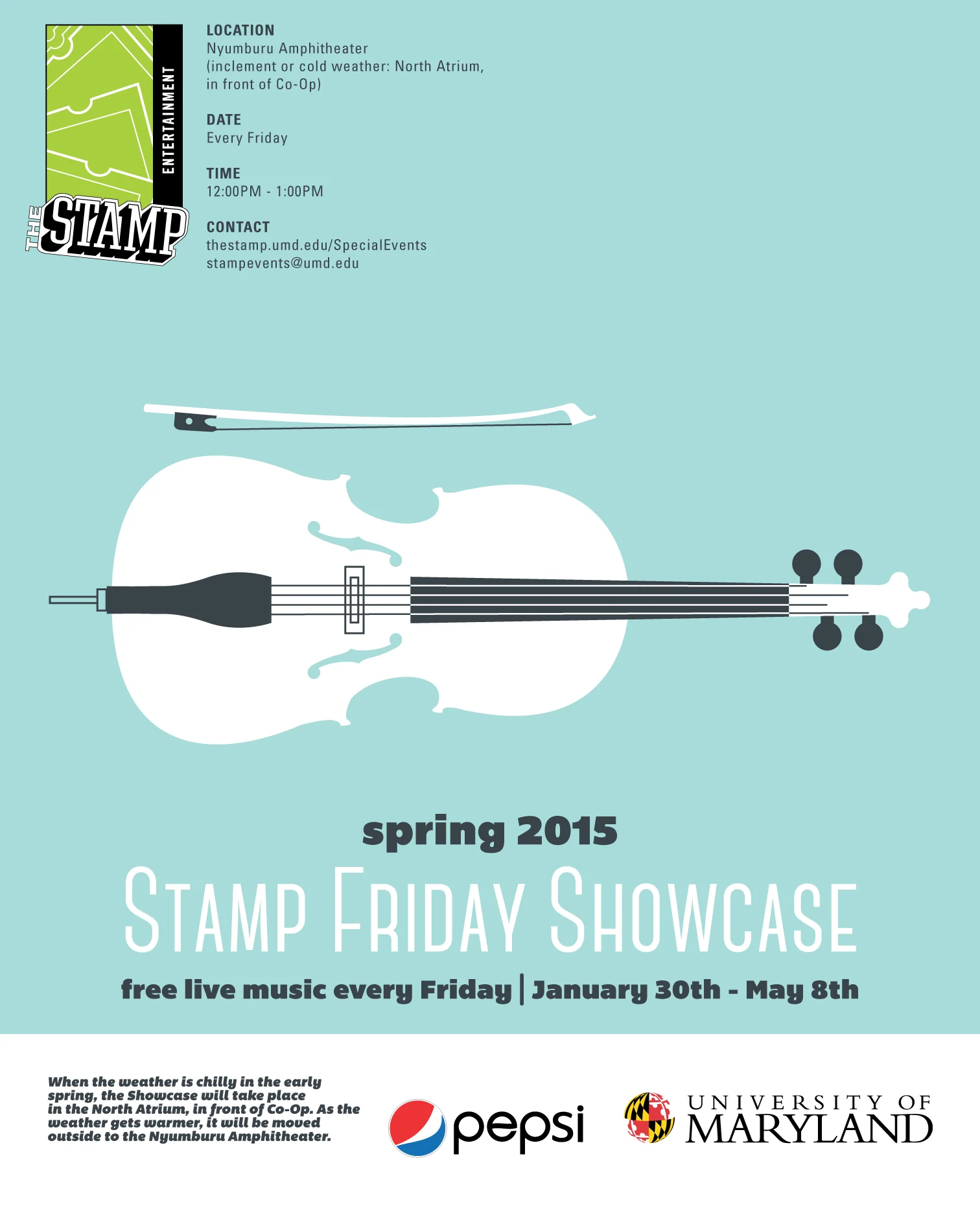  Posters were displayed throughout our space to increase awareness of these recurring, free performances. Matching images were also routinely shared via our website and social media. 