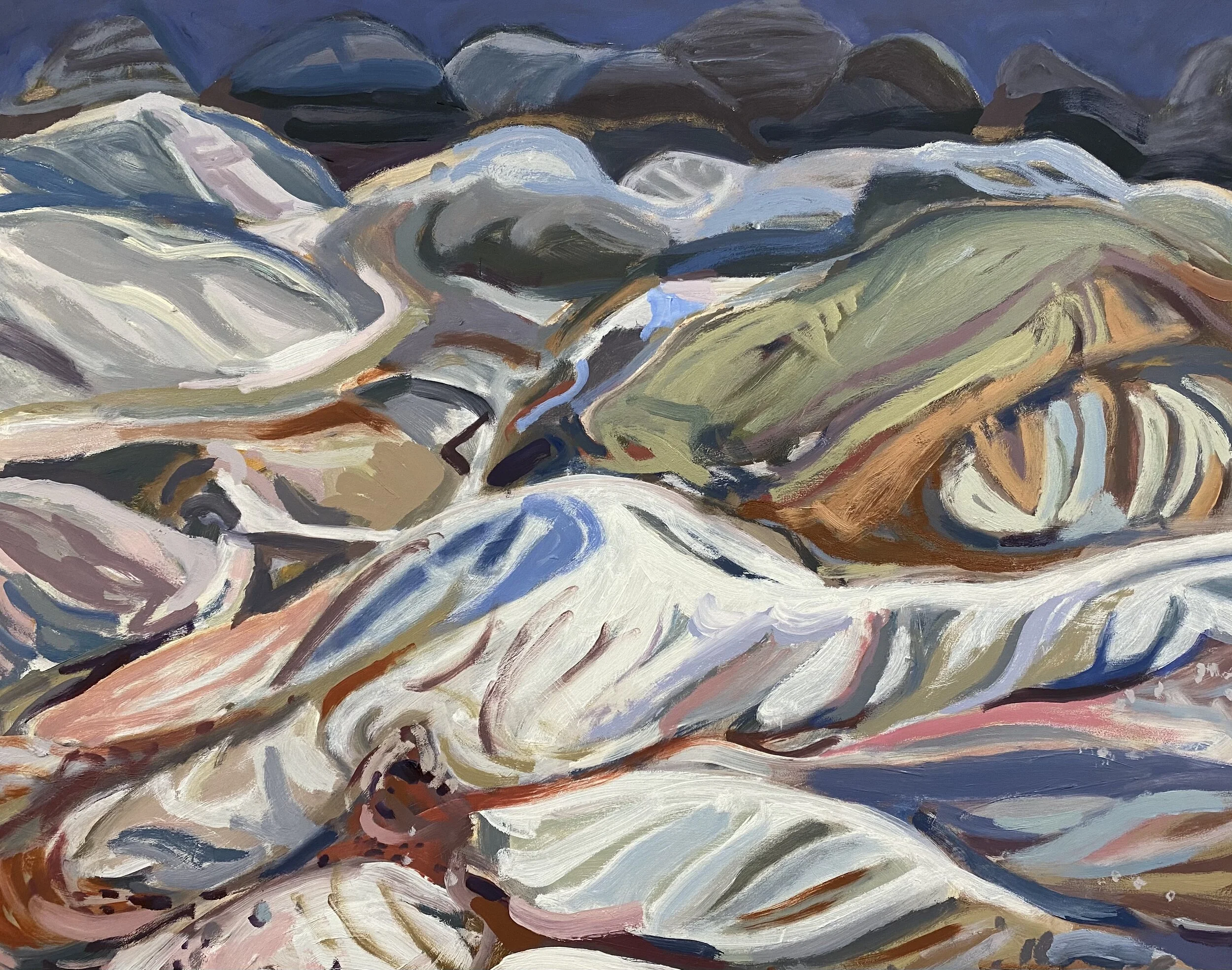 Blue Mesa, White Stripes, Oil on Board, 16" x 20", 2021