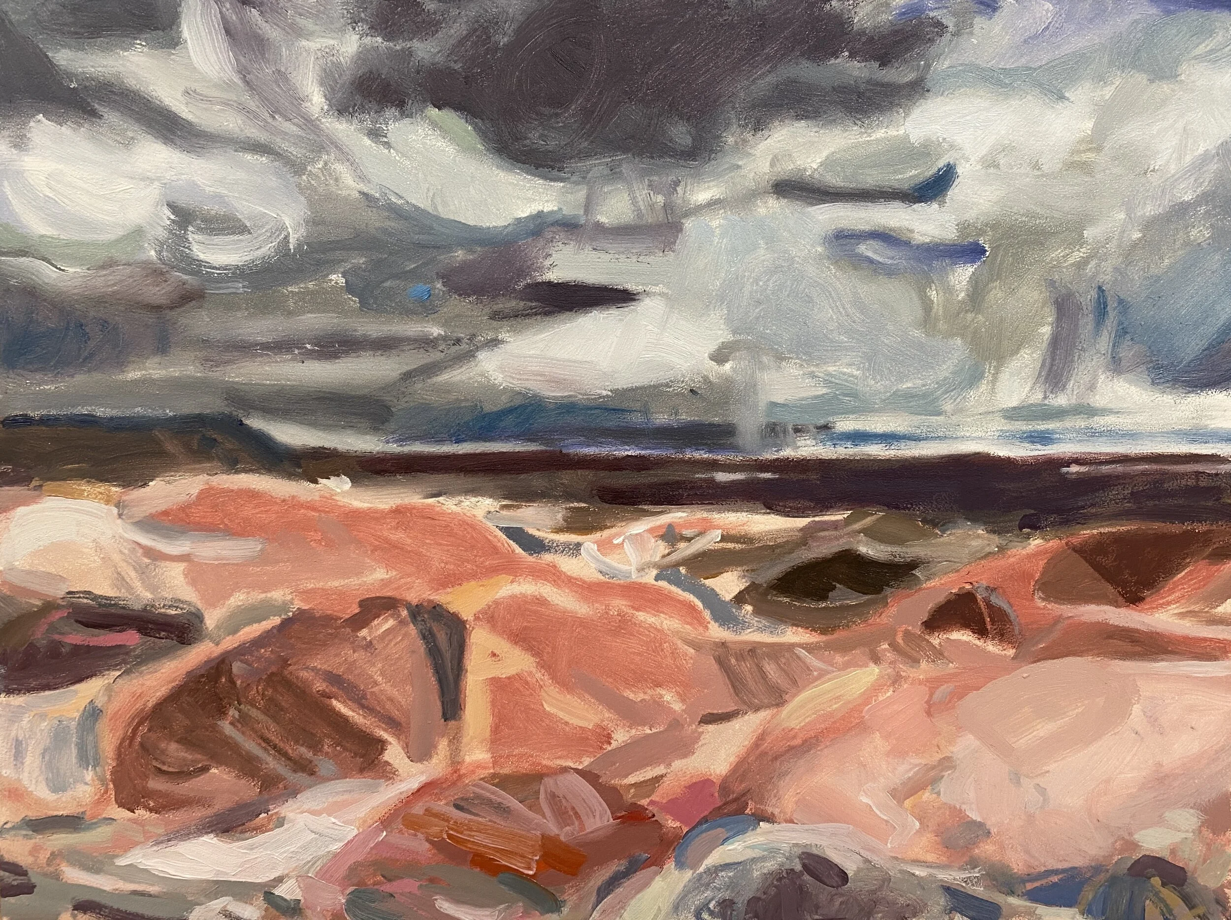 Pink Mesa with Storm, Oil on Board, 9" x 12", 2021