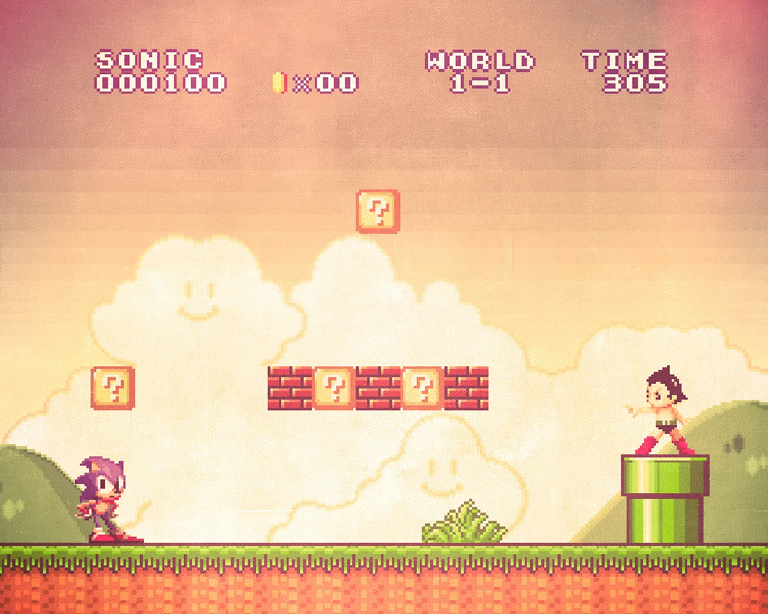 Sonic the Hedgehog x Super Mario x Astro Boy mashup