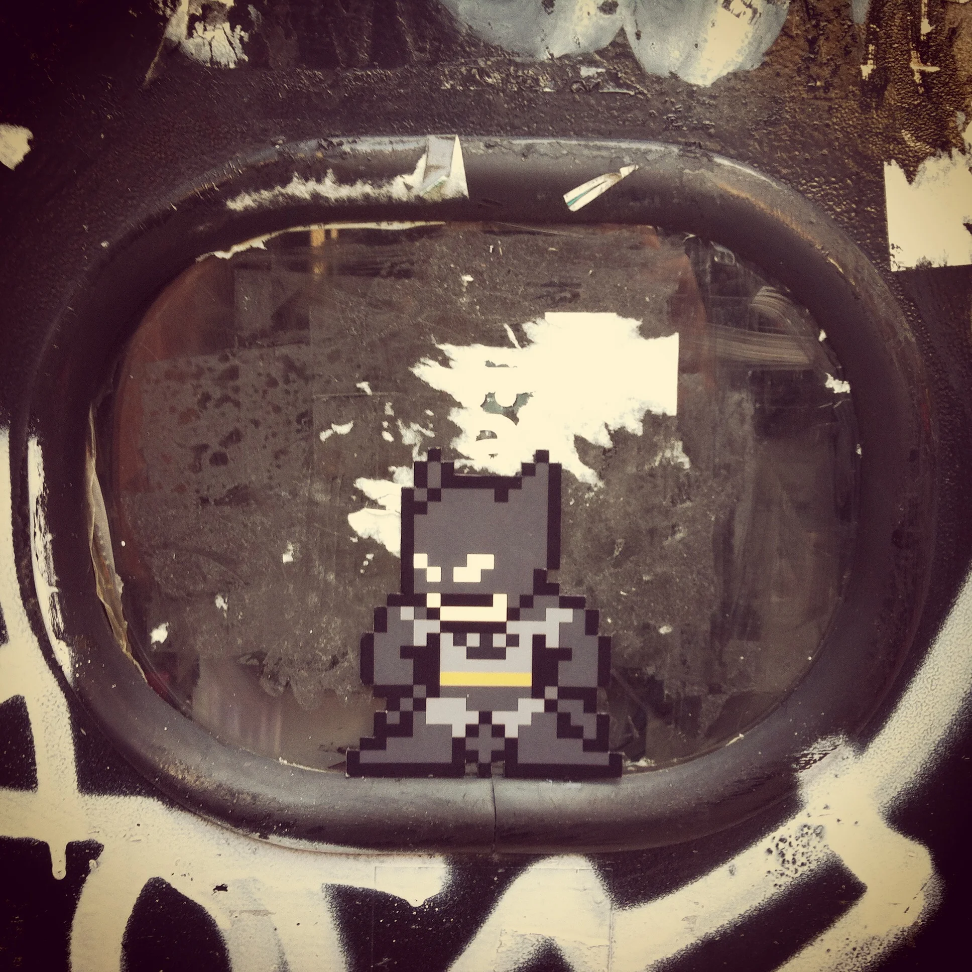 Megaman x Batman mashup&nbsp;(august 2014) — Sainte-Catherine St. near corner of Metcalfe — Montreal, Québec —&nbsp;original 8-bit sprite by captainslam
