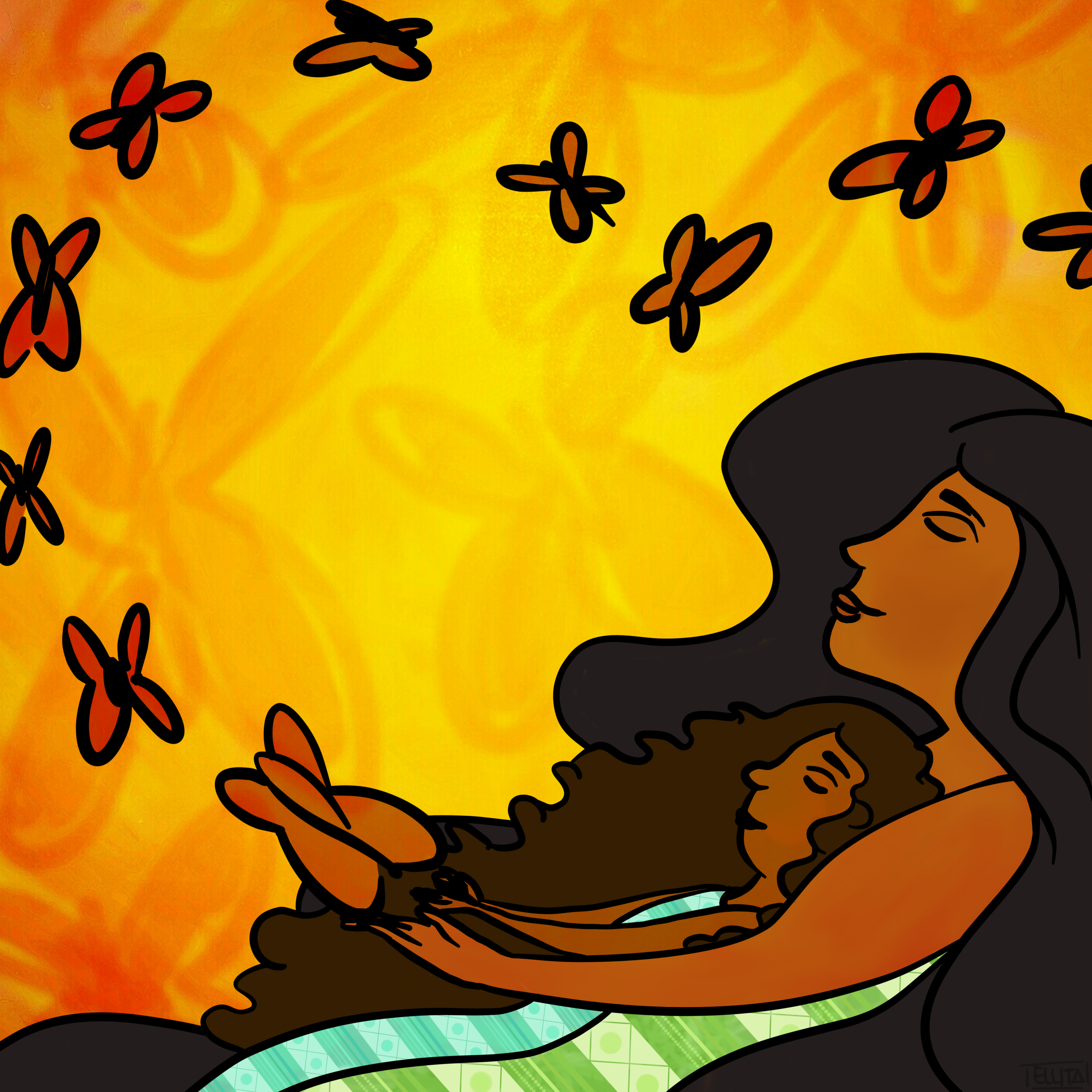 Somos LibresArtist Ella Mendoza says that this piece is about liberation. "When I migrated to this country, I was separated from my mother for most of my childhood. When I think about a future on which reproductive justice is a reality, I think of a…