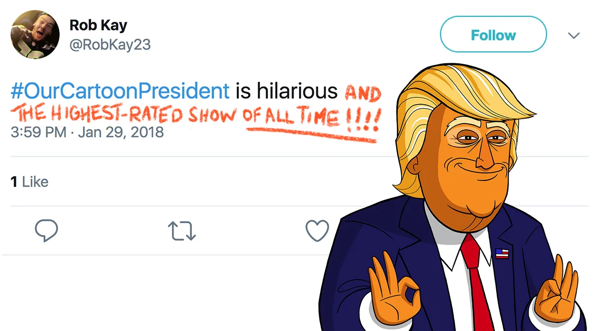 Conceptualized and created this promotional graphic for Our Cartoon President featuring a series of “Cartoon Trump” editing out tweets about himself!