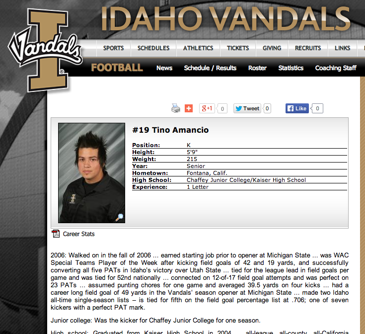 Kicker, Tino Amancio of Fontana, CA