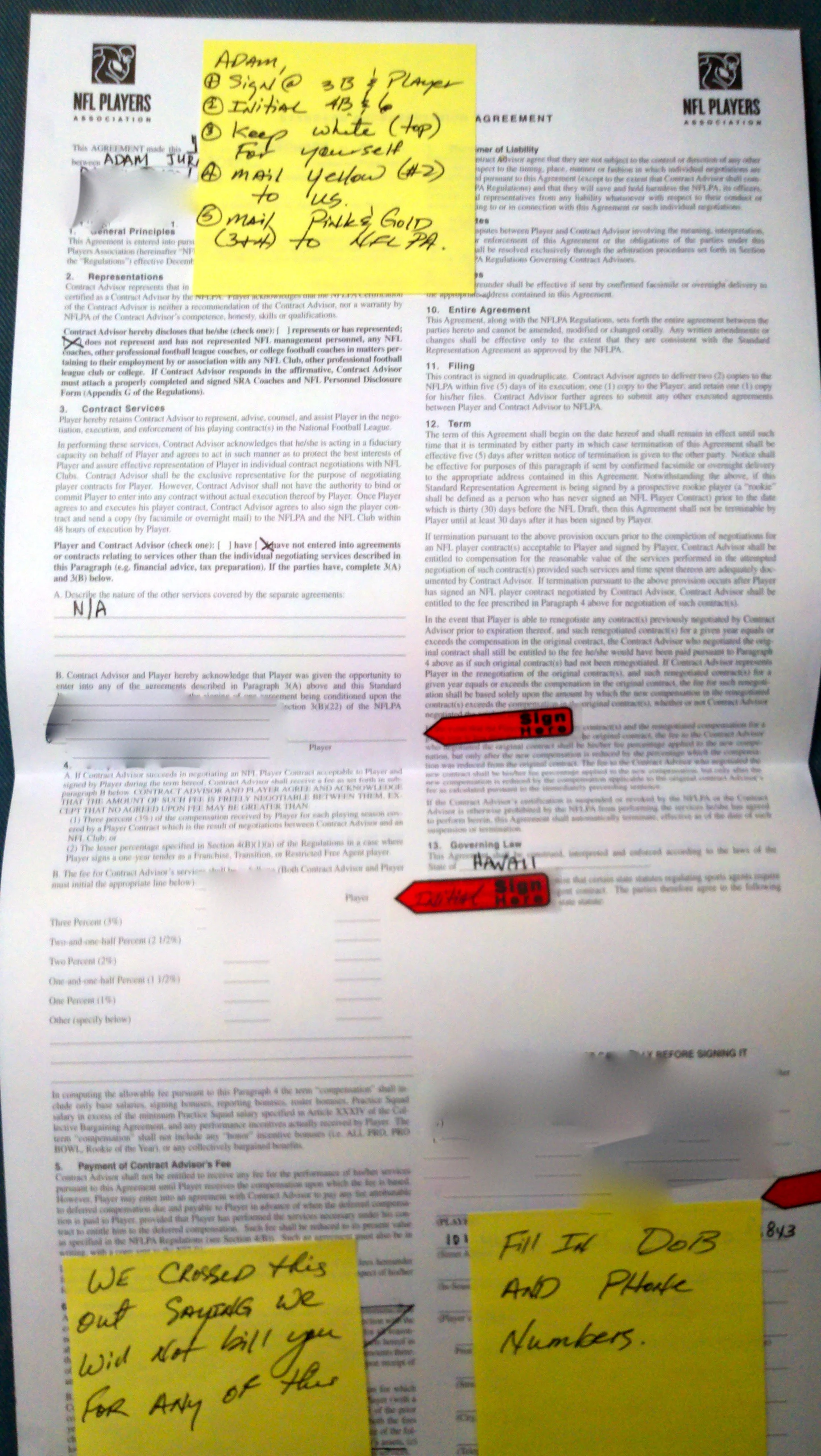 NFL Players Association Player/Agent Contract