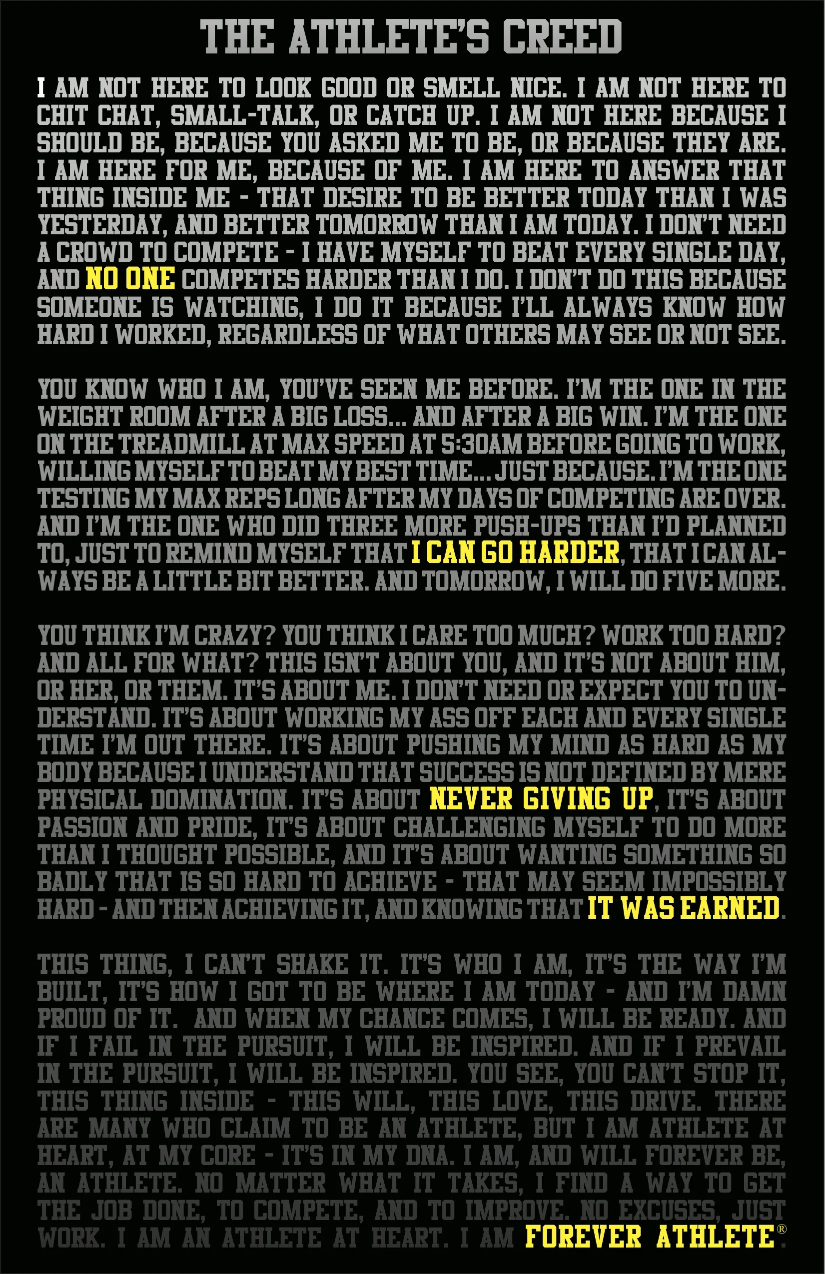 To read the Athlete's Creed in it's Entirety, Click Here :