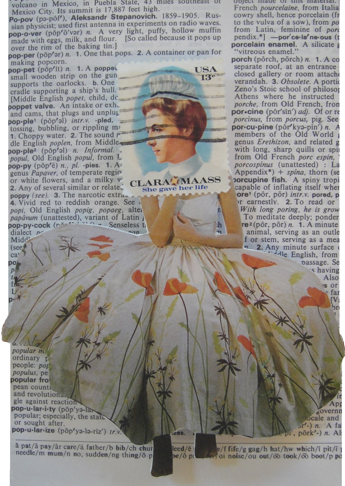 Collage Made From Old Books, Magazine Clippings and Postage Stamps Sian Robertson Poppies