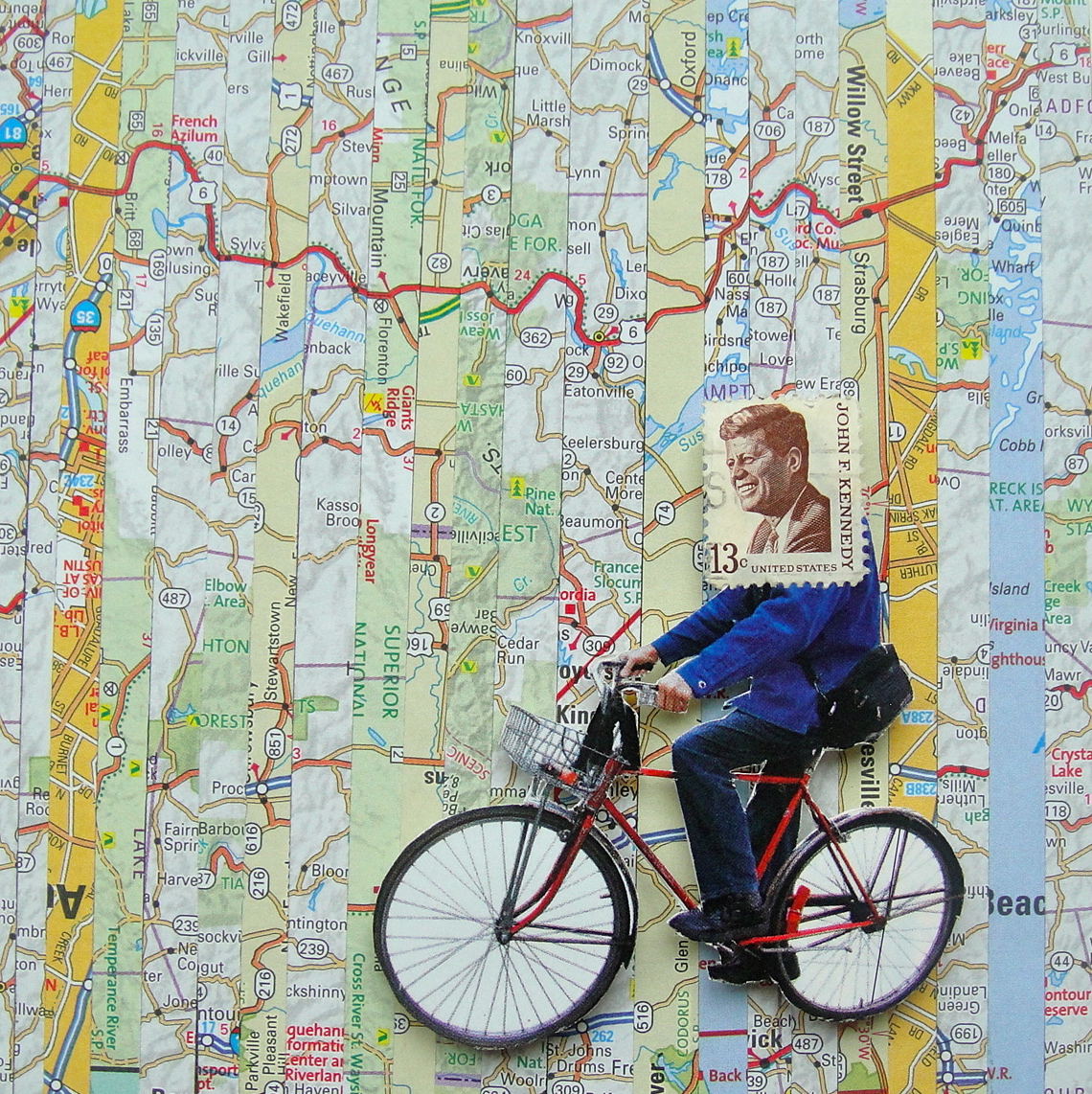 Collage Made From Maps, Magazine Clippings and Postage Stamps Sian Robertson Route 6