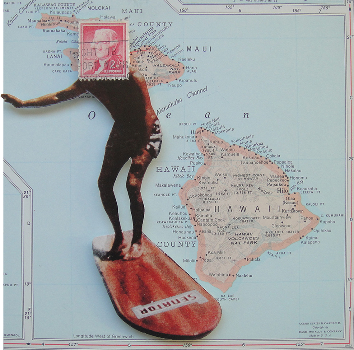 Collage Made From Maps, Magazine Clippings and Postage Stamps Sian Robertson Making Waves