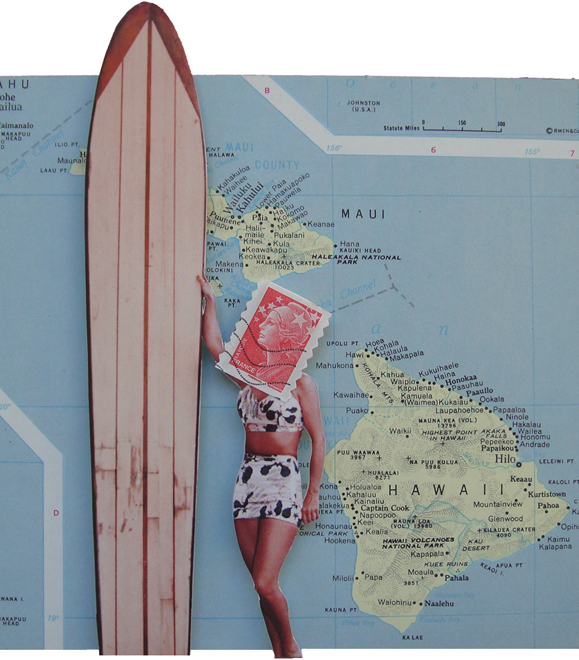 Collage Made From Magazine Clippings and Postage Stamps Sian Robertson The Endless Summer