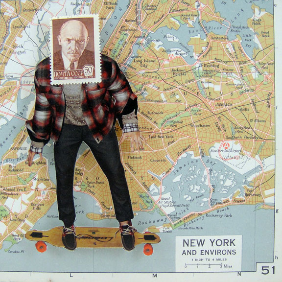 Collage Made From Maps, Magazine Clippings and Postage Stamps Sian Robertson 1 Inch To 4 Miles