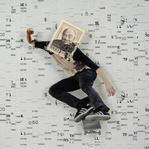 Collage Made From Magazine Clippings and Postage Stamps Sian Robertson Balance