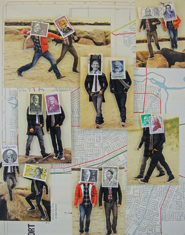 Collage Made From Magazine Clippings and Postage Stamps Sian Robertson Thanksgiving