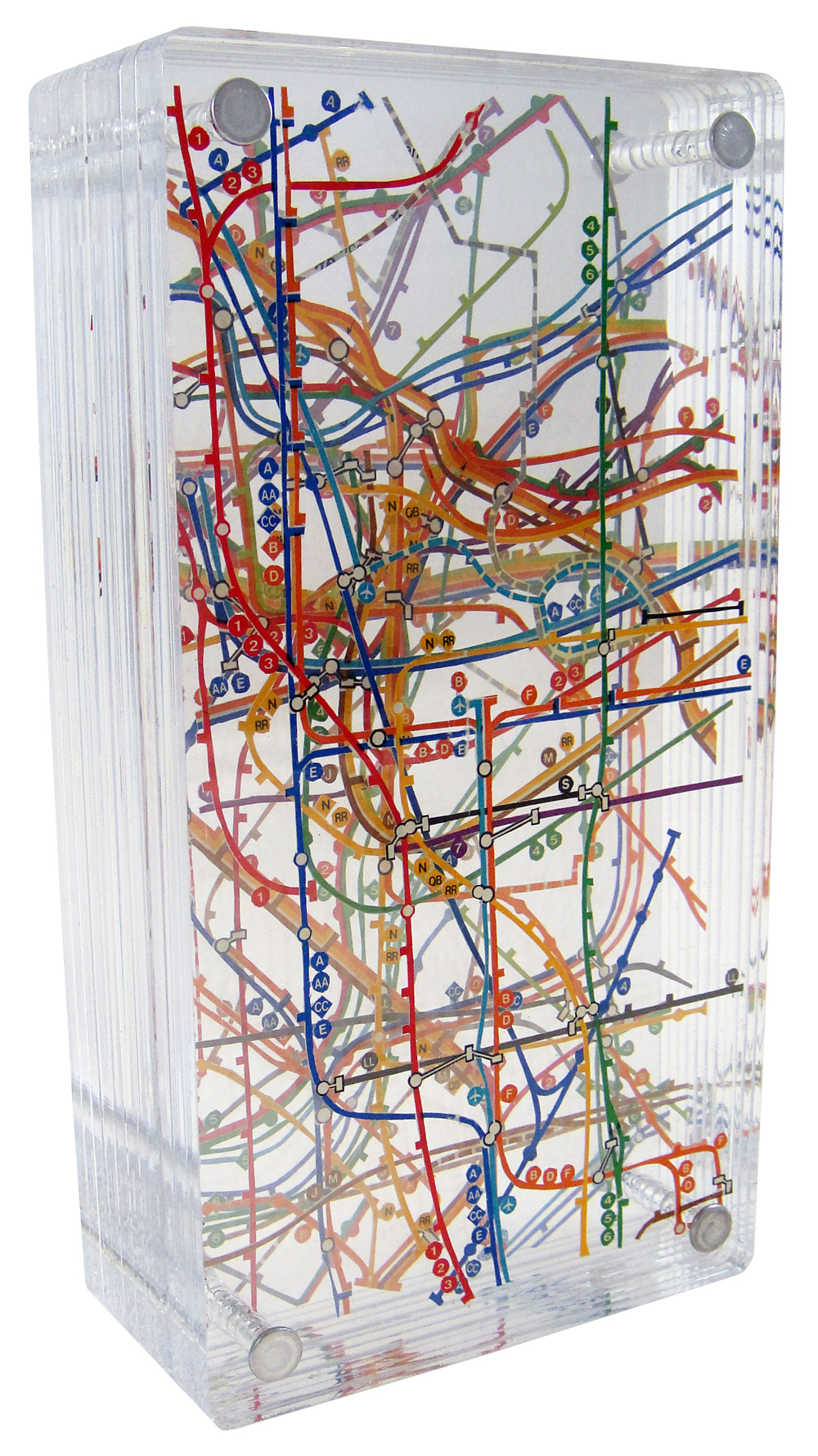 Metro, 2019, Excavated Vintage Map, Acrylic, and Metal, 9Hx4.75Wx2.25D (Sold)