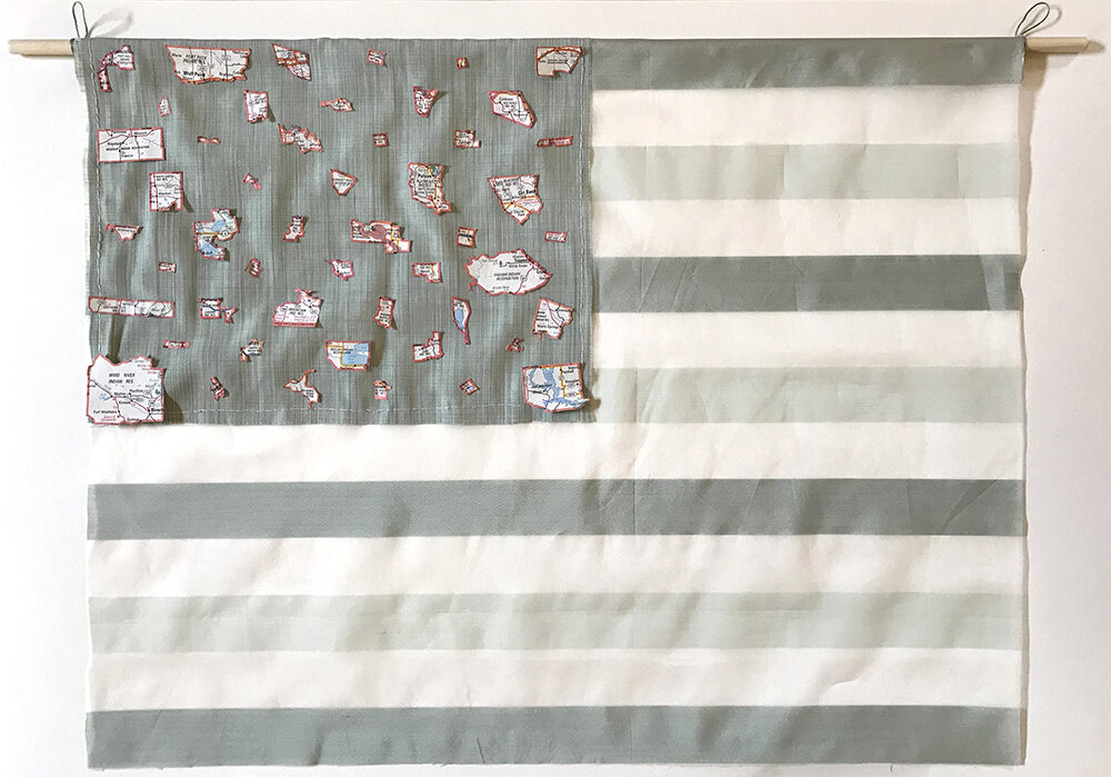 This Land is Their Land, 2020, Vintage Maps and Fabric, 19x24