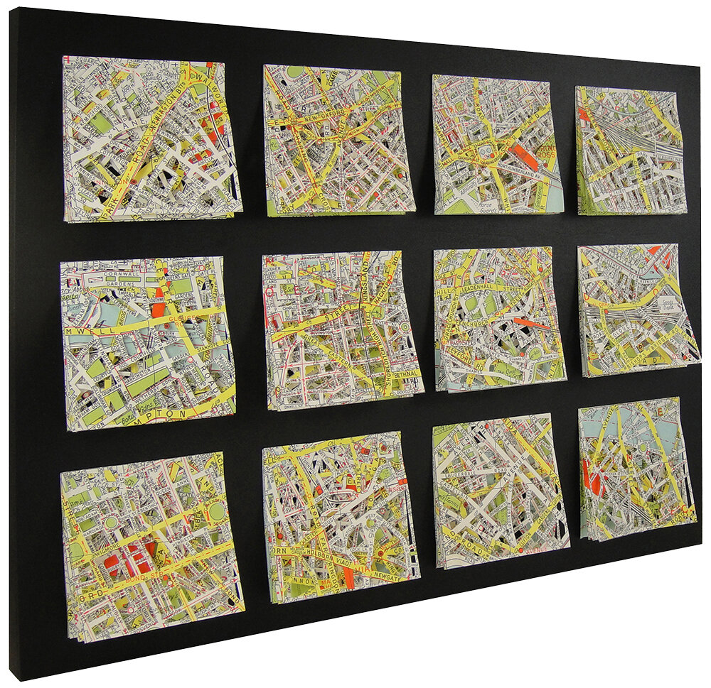 London Squares, 2020, Excavated Vintage Maps, 12x16 (Sold)