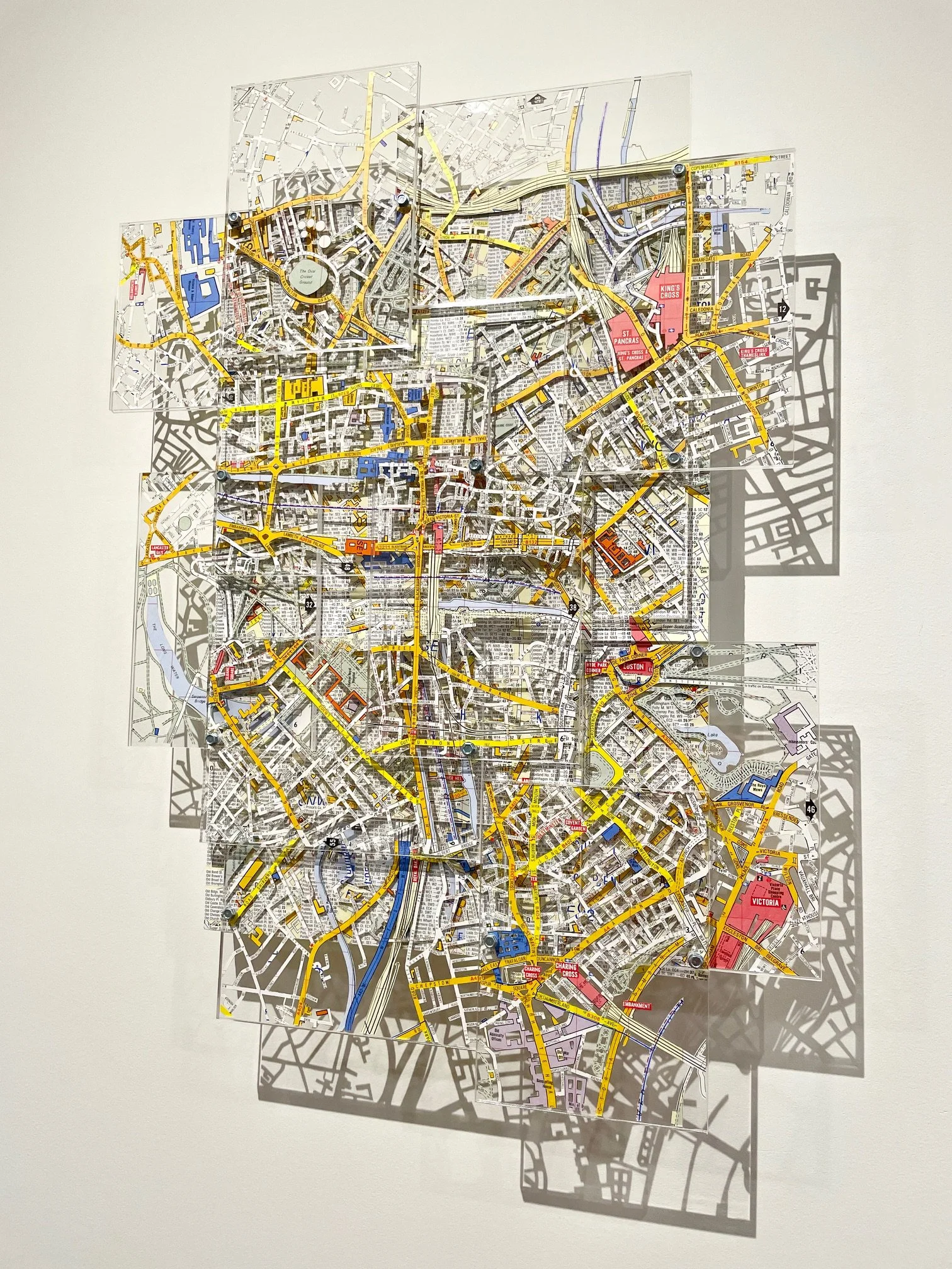 Super Scale London, Hand Cut Map, Acrylic, Metal on Panel, 24H x 17W