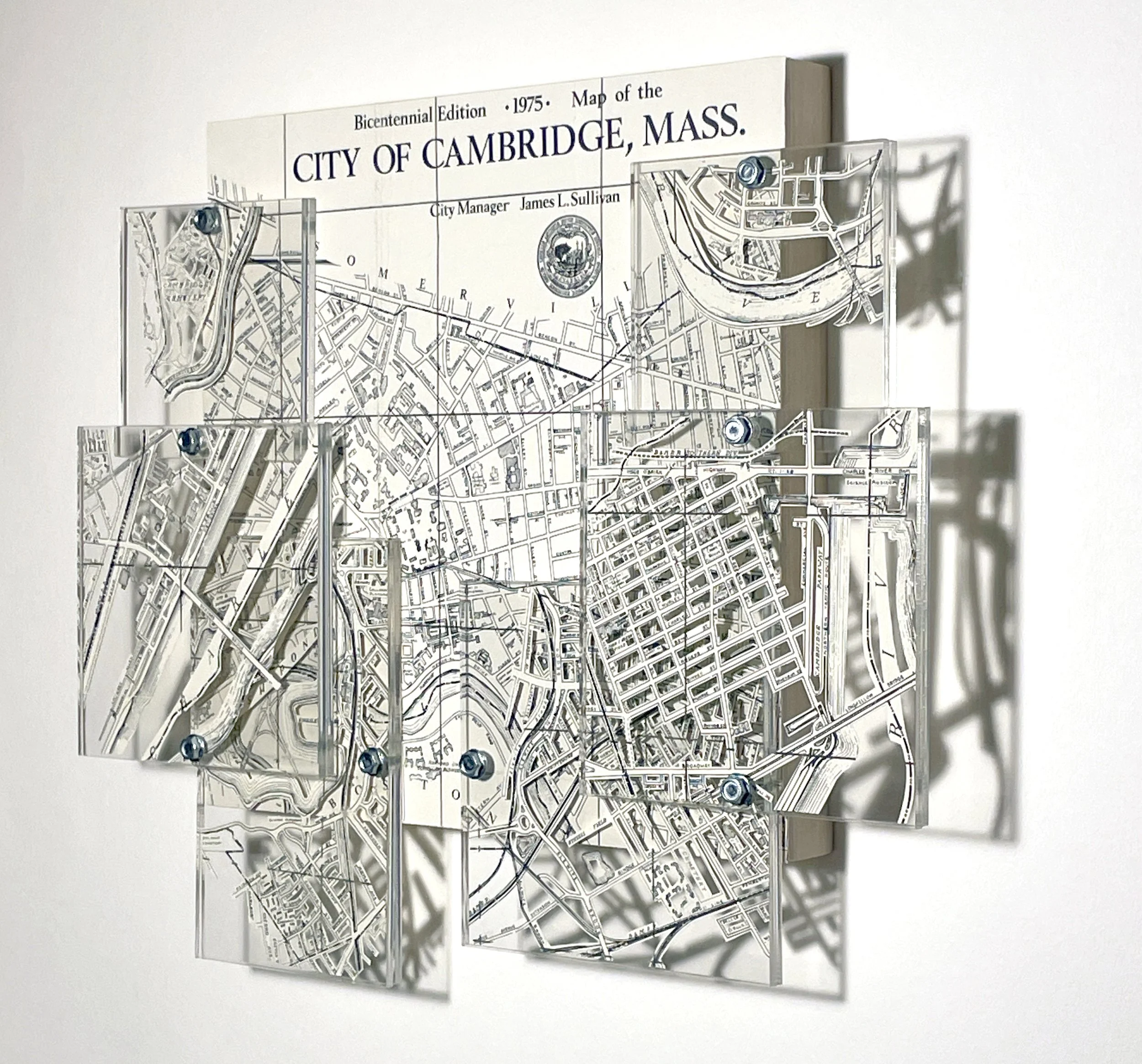 Bicentennial, 2026, Hand Cut Map, Acrylic, Metal on Panel, 9.75H x 11.5W