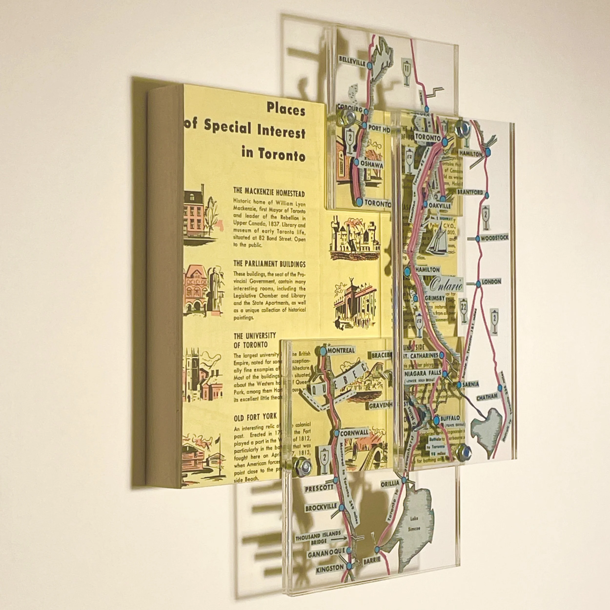 Places of Special Interest, 2026, Hand Cut Map, Acrylic, Metal on Panel, 9H x 7.25W