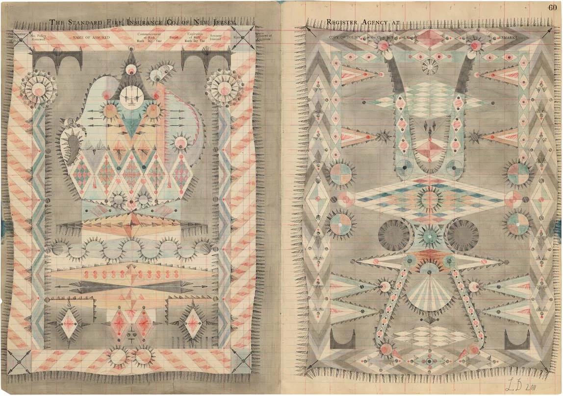 Small Performers, Colored Pencil and Graphite on Antique Ledger Book Pages. 16 x 23 inches
