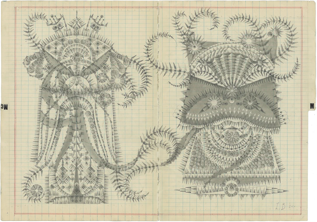 Mc-M, Graphite on Antique Ledger Book Pages. 16 x 23 inches