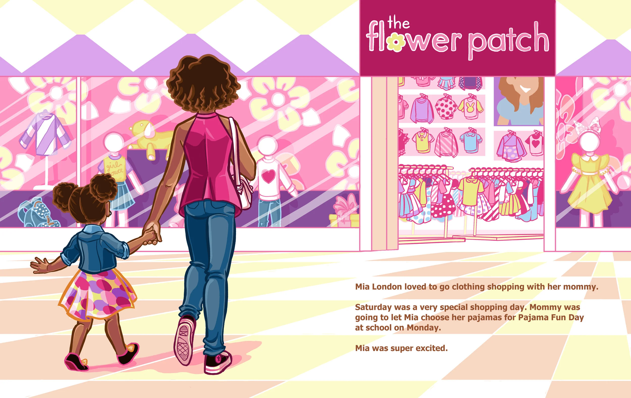 Mia and her mom beginning their search for pajamas.