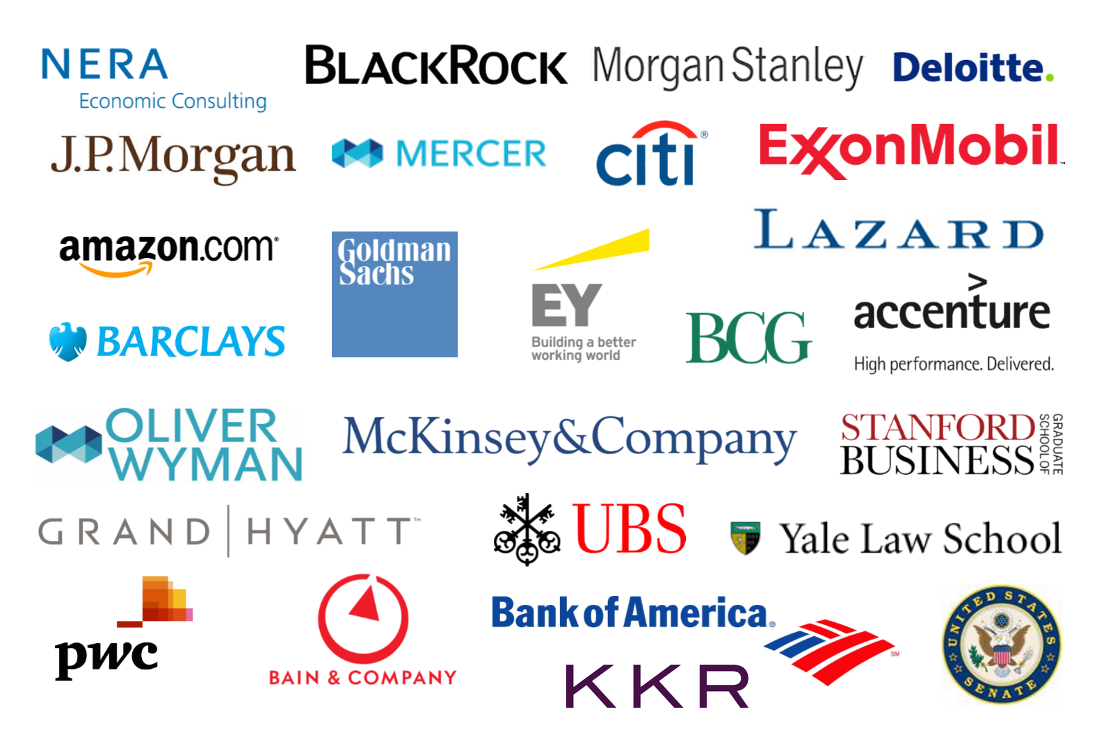 Firms where our recent alumni have interned and worked, and graduate schools they have been accepted to.