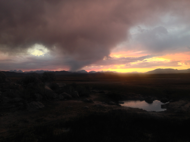 By sunset, the storm would be on it's westward way and it made for the best soaking view at the hot springs. 