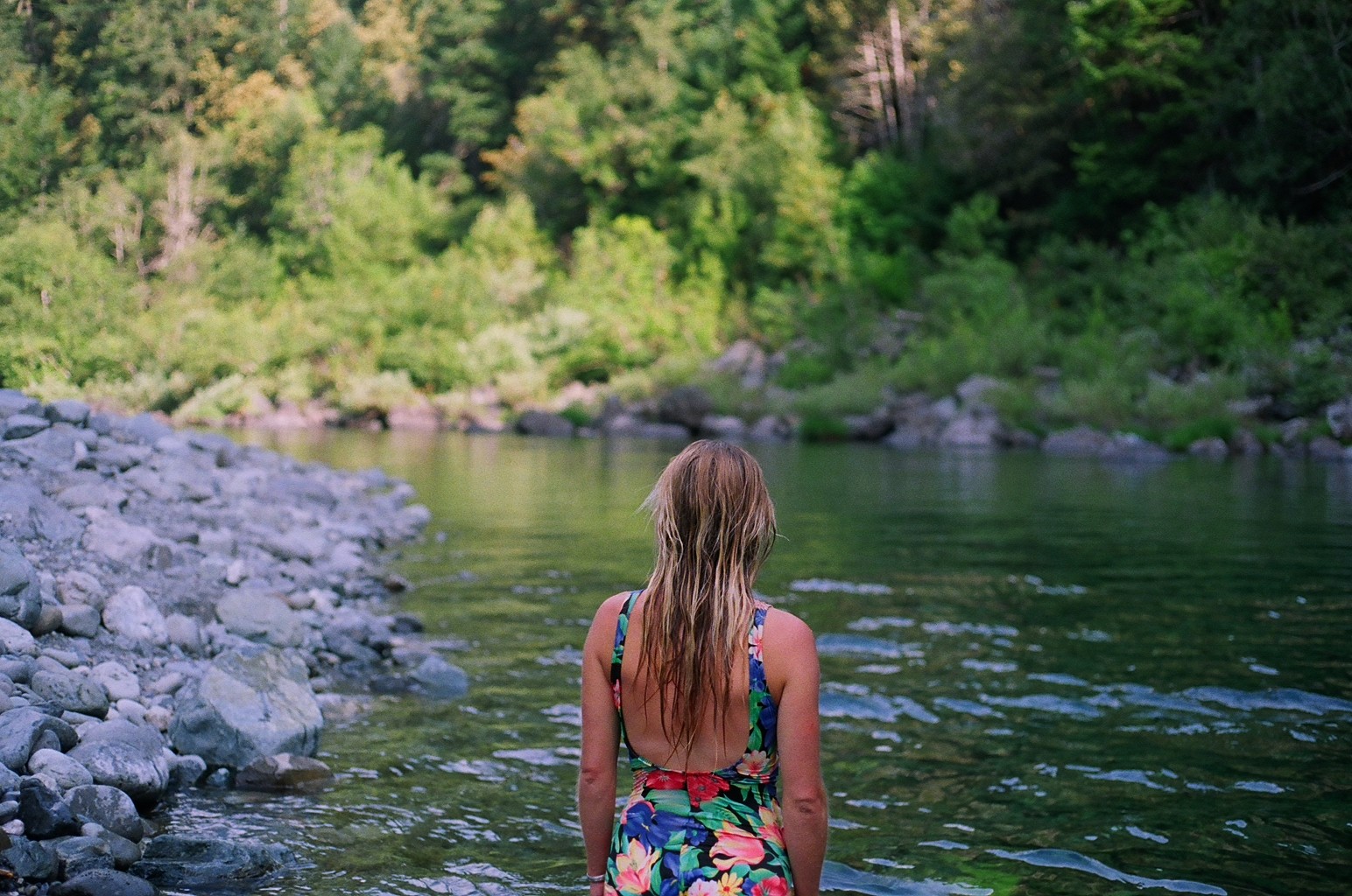 We parked at a pull out down a dirt road that ran along the Smith River and rose with the sun. I walked barefoot down to the river along a rocky wooded path just as the birds were stirring. A lot of people told us the water levels of the river were extremely low this year. To our surprise, we had parked between two very small waterfalls that created a dreamy little swimming hole. 