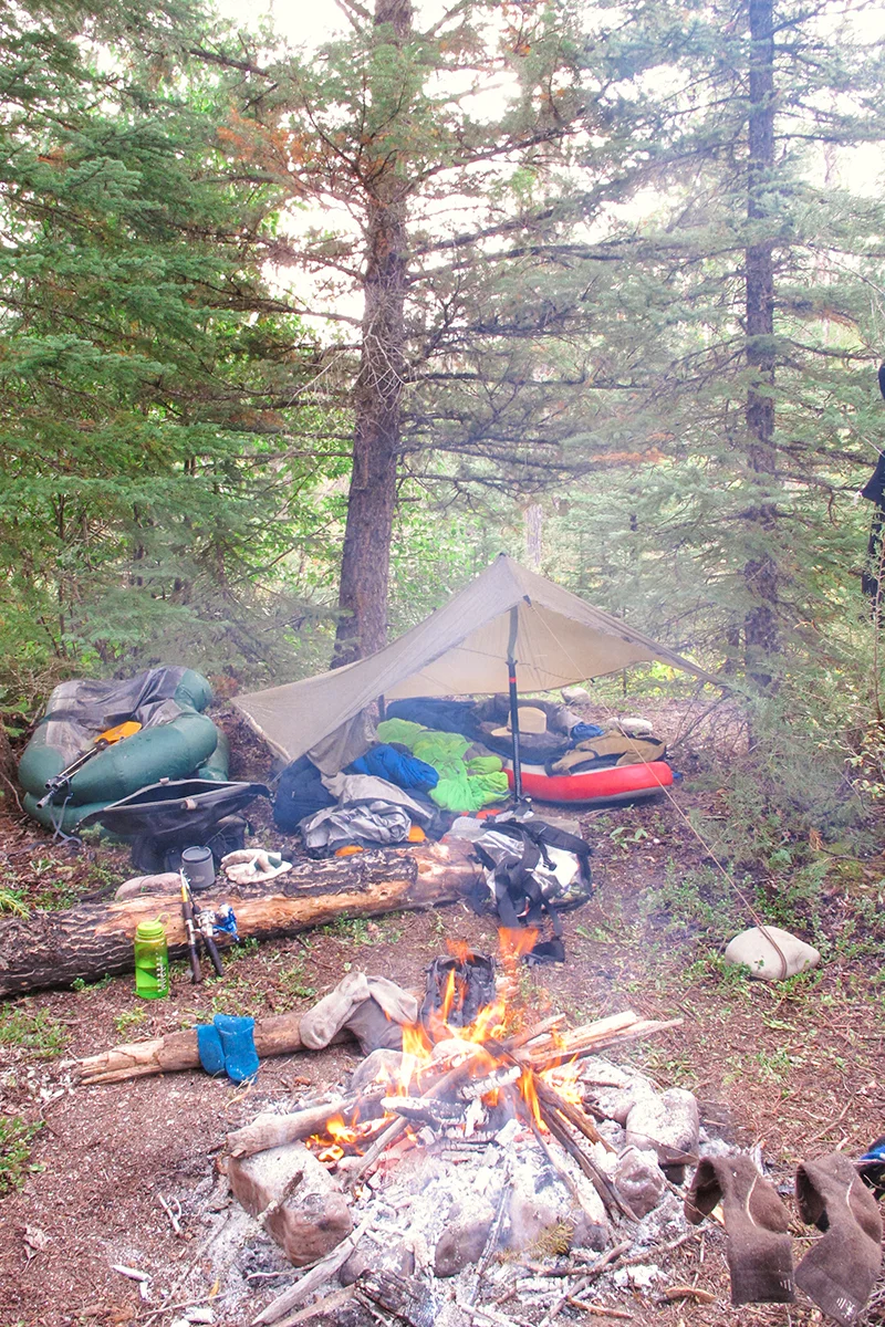 This was my favorite campsite of the trip, not because of the view or the space, but because of the story. We got caught up in a huge wind gust that was bringing a rain storm with it, so we pulled out of the river and set up camp frantically in order to stay warm and dry. The storm hit us right after the fire was crackling and camp was made under the protection of healthy trees and our tarp. 