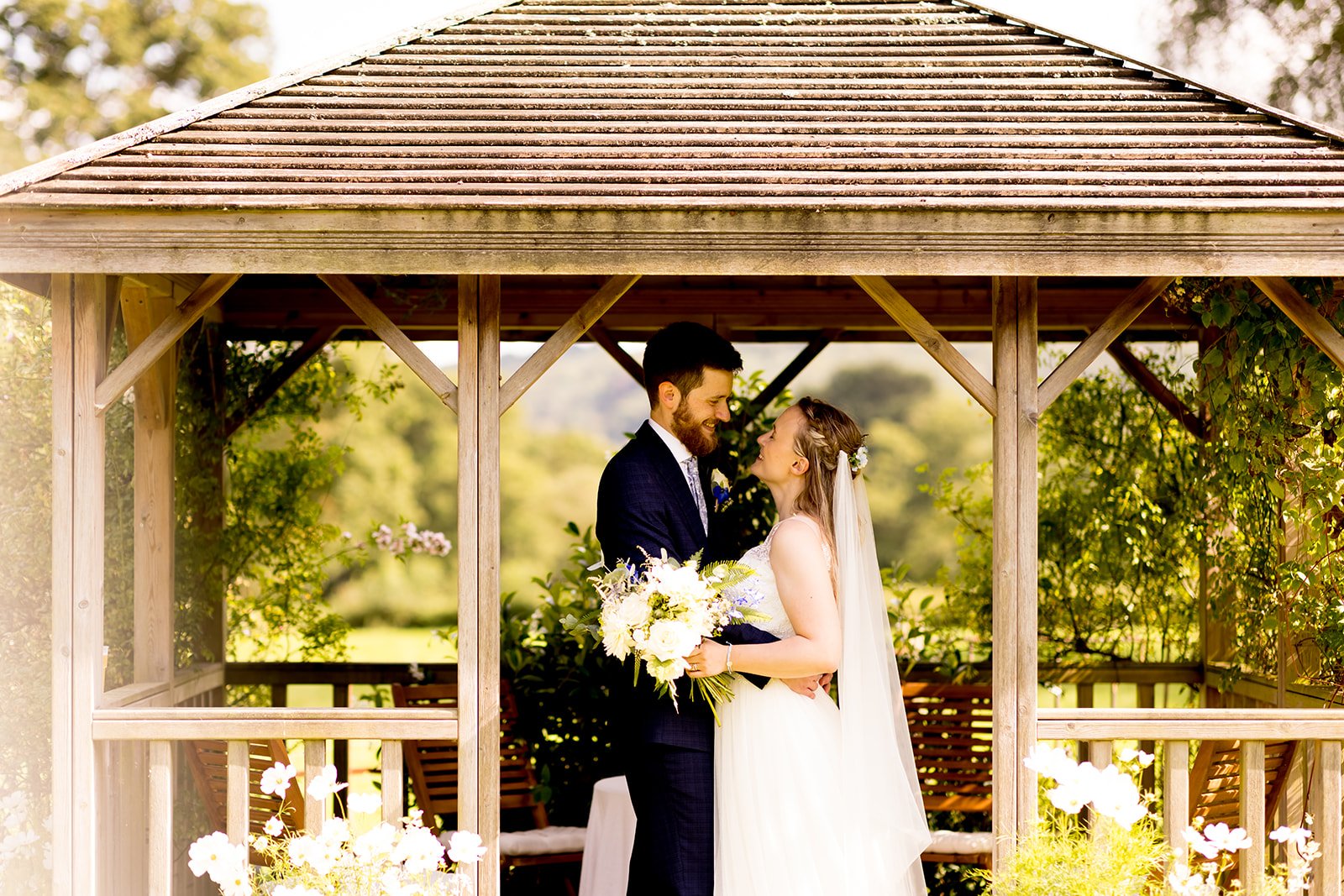 Bride and Groom in Wedding Gazebo