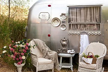This is Mary Jane's refurbished Airstream. It has a claw foot tub inside. 