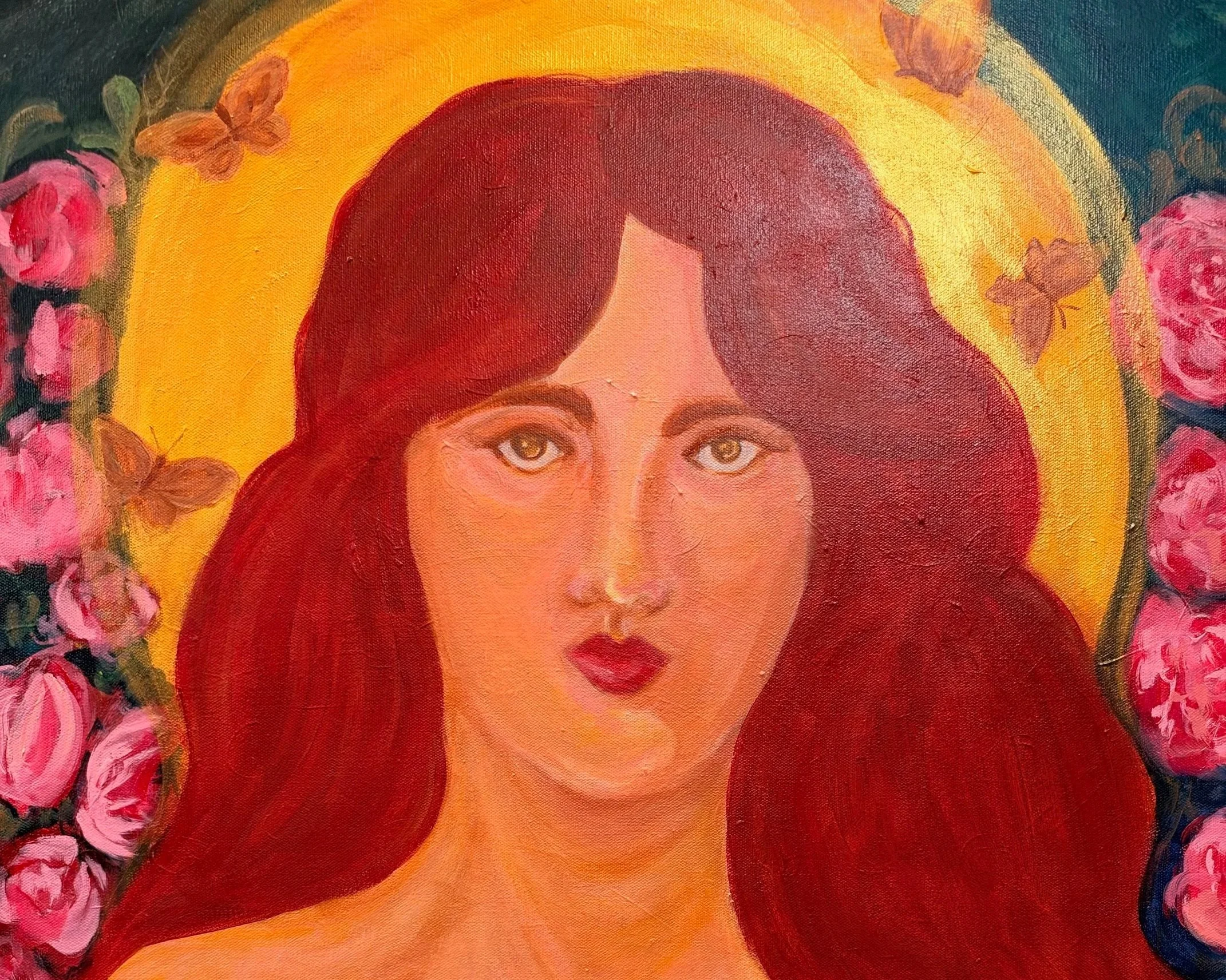 face of venus with butterflies and roses