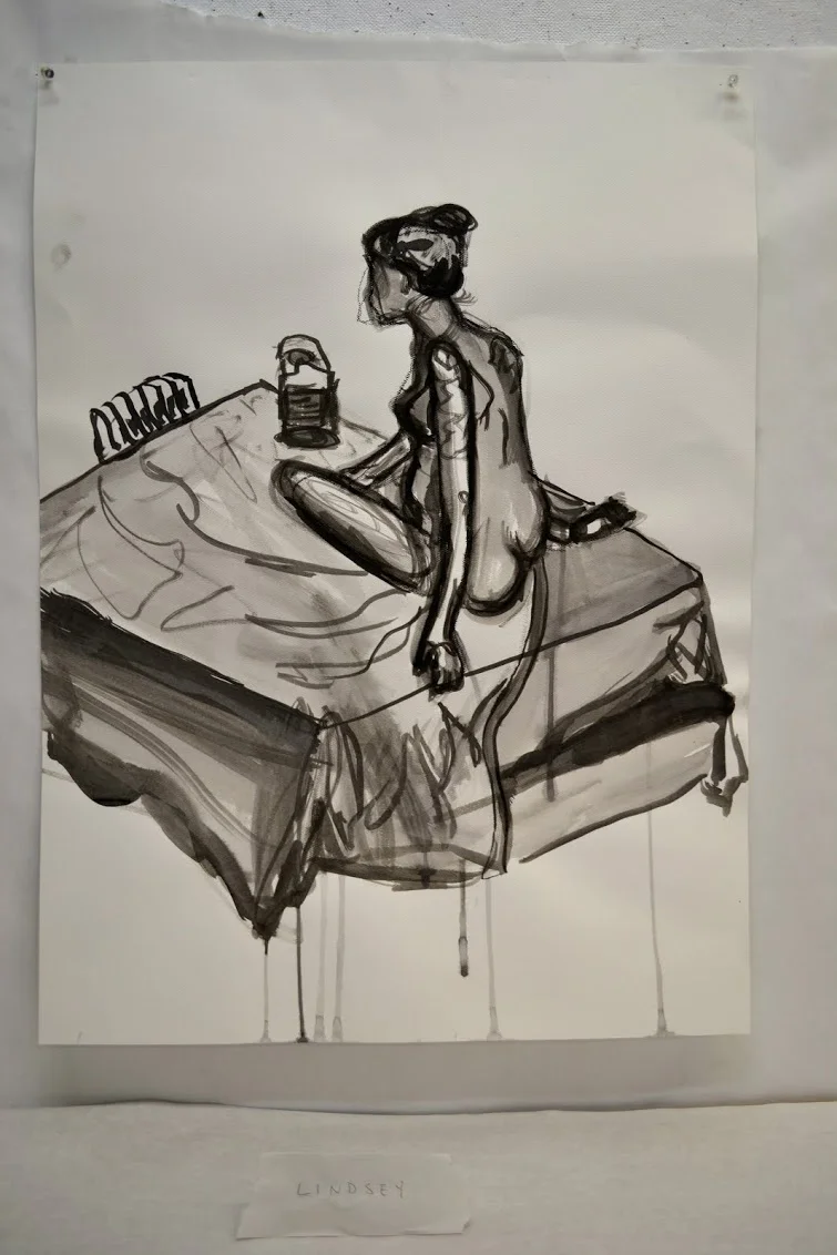 high school- ink and water painting from live model.