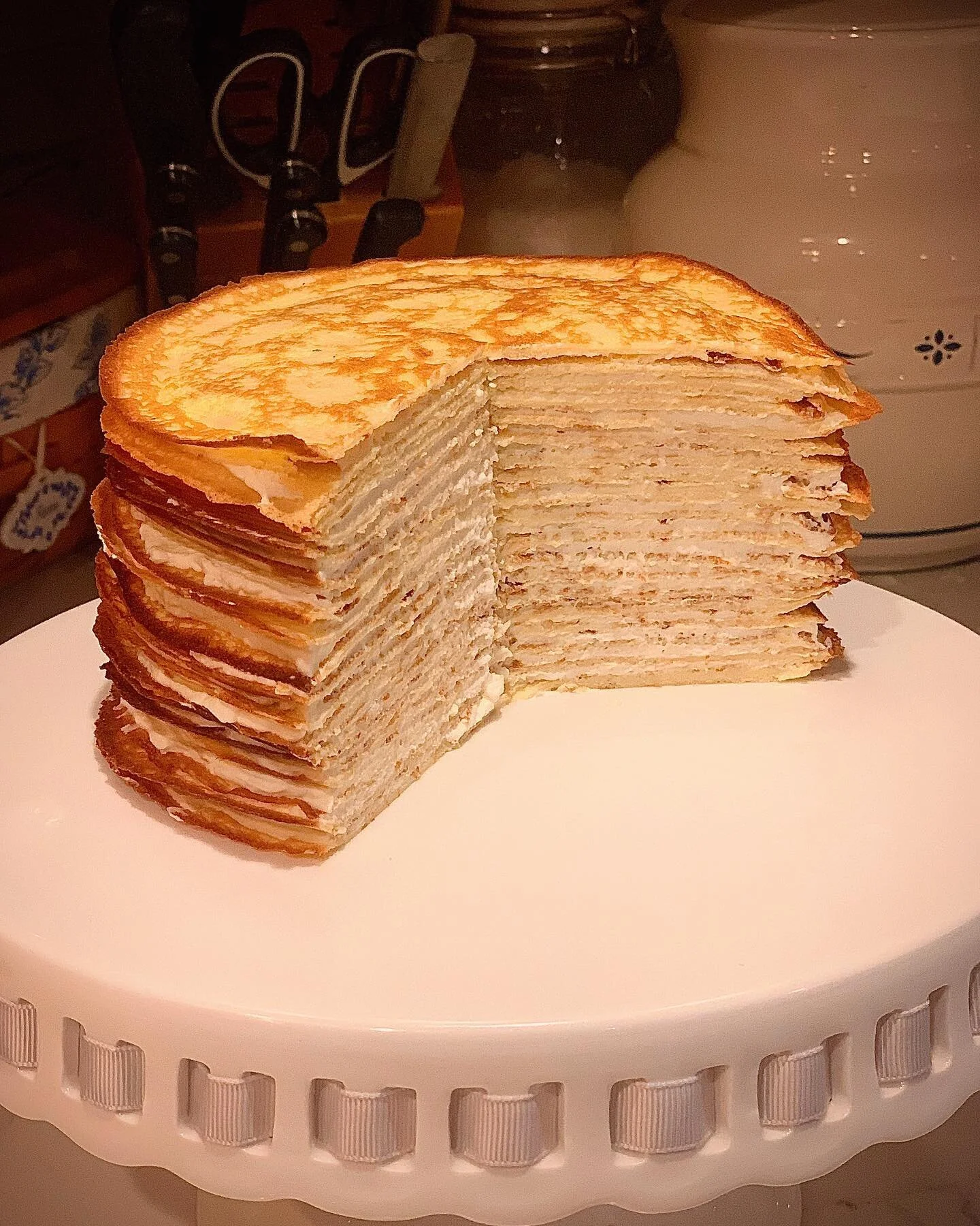 Getting lost in these layers of crepe cake and chantilly cream.✨Simple, delicious, and not too sweet.
.
.
.
#crepe #crepes #crepecake #baking #cr&ecirc;pe #millecrepe