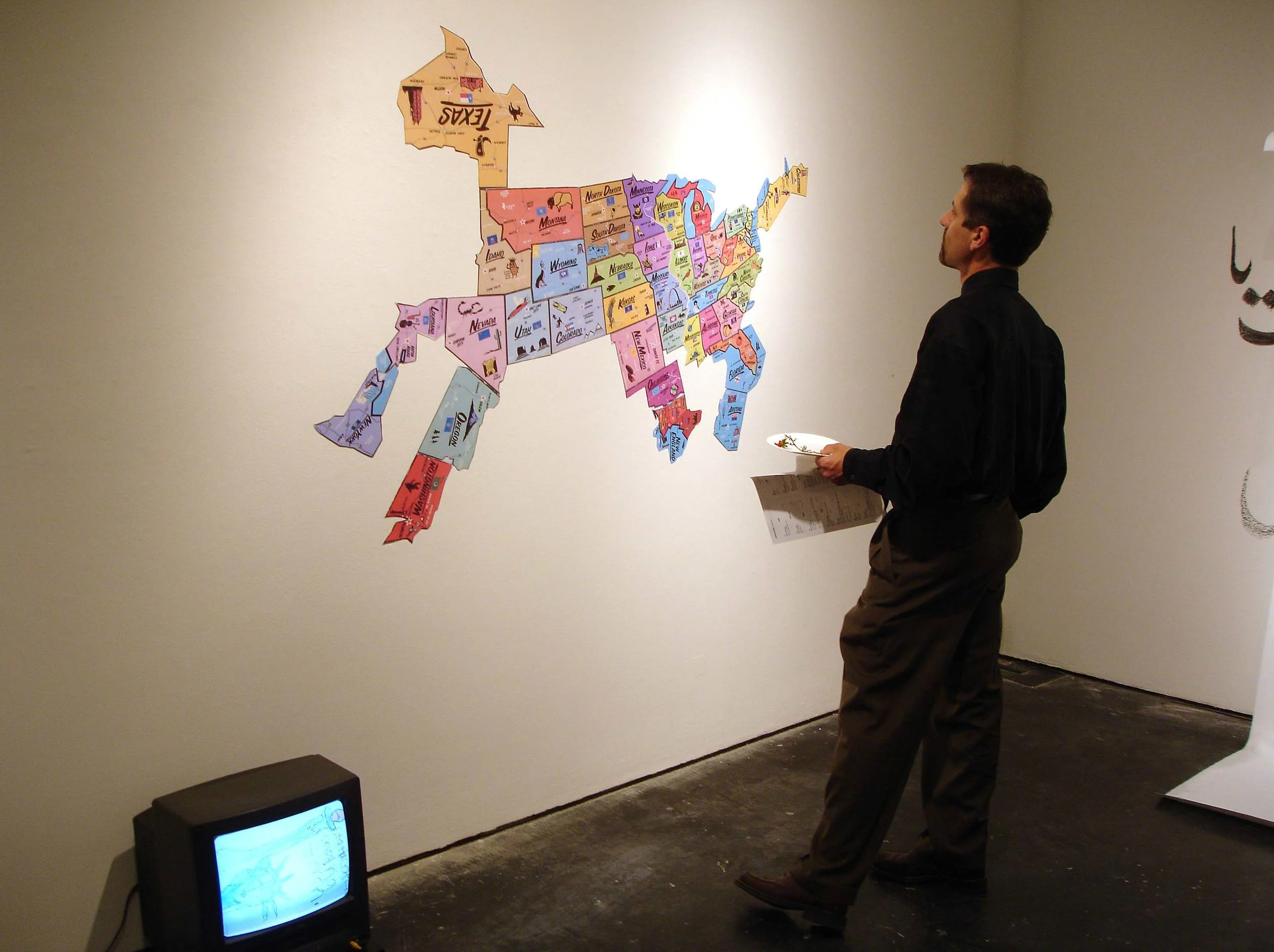 Sick puppy installation view (an early version without credit card droppings) at CCA's Oliver Art Center, Oakland, CA. Part of CrossConnections: Iranian Artists in Dialogue, 2005. see SF Chronicle article