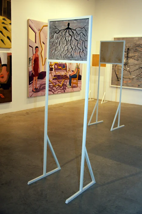 The Rhizome Man , 2011, Acrylic on panel and painted wooden structure
