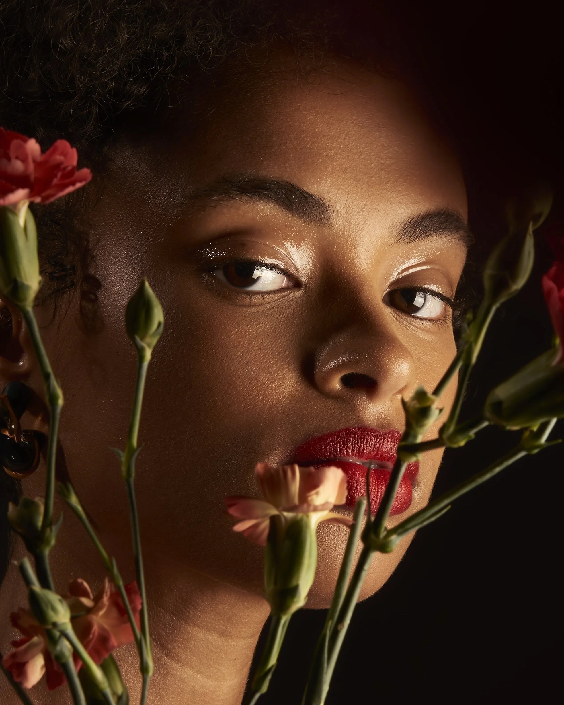 Beauty portrait of woman with flowers. Photographed by photographer Nikk Rich in Los Angeles.