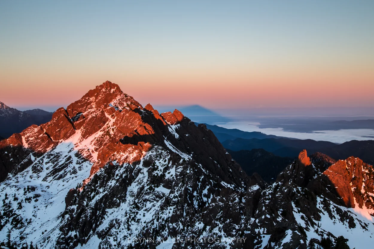We earned this view. We raced up Mount Ellinor to catch this sunset view before hiking and sliding down by light of a few headlamp LEDs.