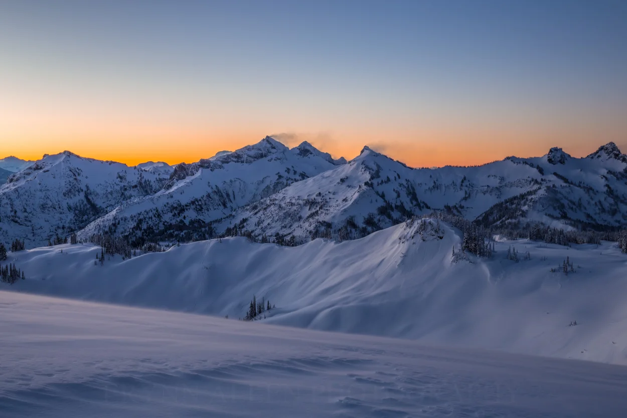 It was insanely windy, as shown with the drifts blowing off the Tatoosh. I had trouble keeping my tripod steady.