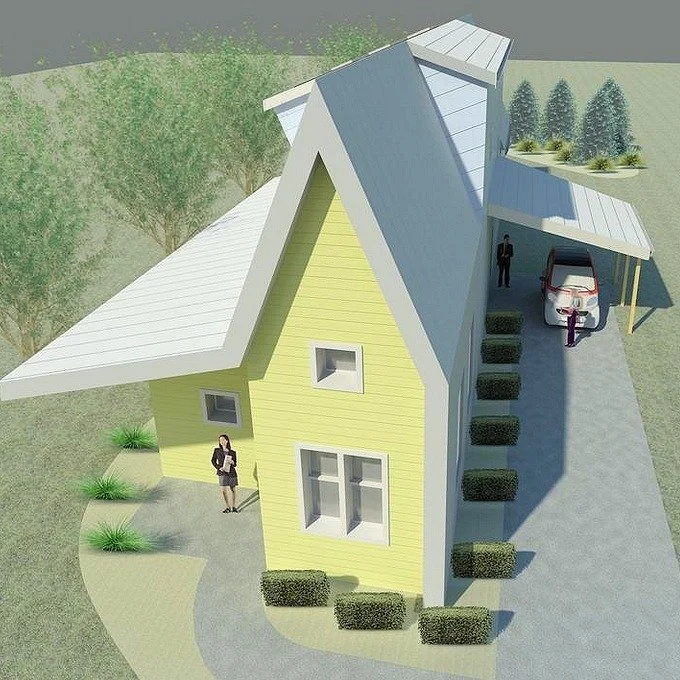 From the Design Archive: Today, we&rsquo;re spotlighting our #CornCloudHouse design, a 1,300-square-foot, zero-energy two-bedroom, two-bath home that embodies the past, present and future. 

Its front nods to traditional MidWestern farmhouses with ga