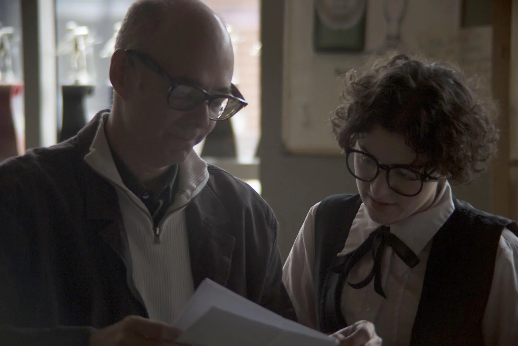 Bret Wood with Rachel Frawley on set
