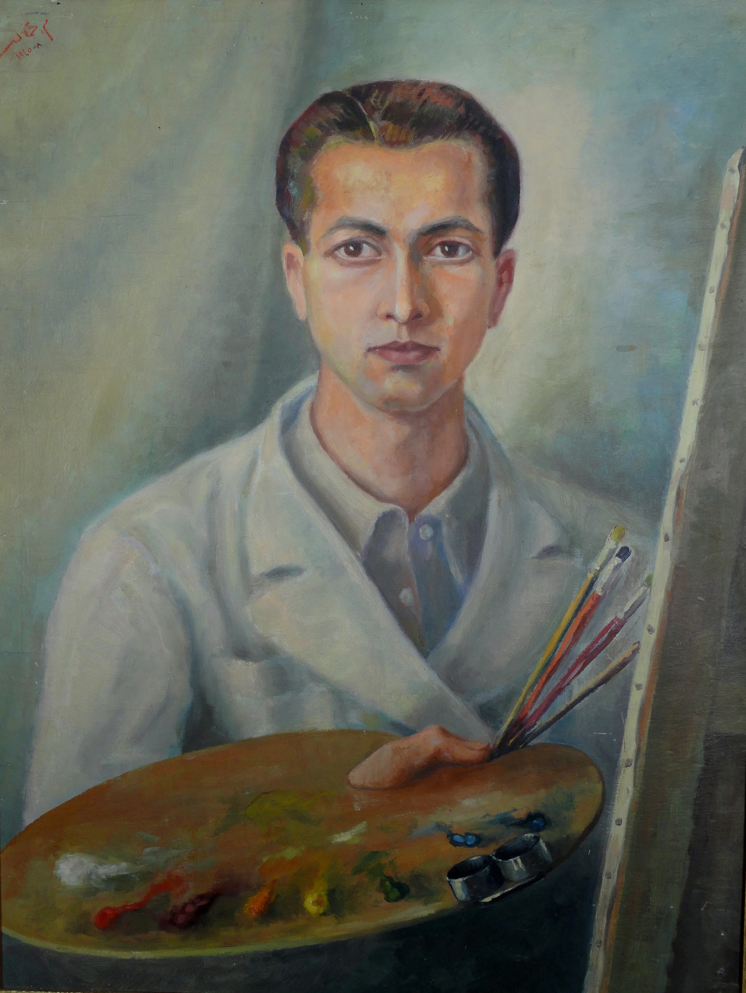 (بورترية (14.Self portrait.Oil on canvas.(59.5x45cm.).8-1945.Signed. Lubna's collection.JPG
